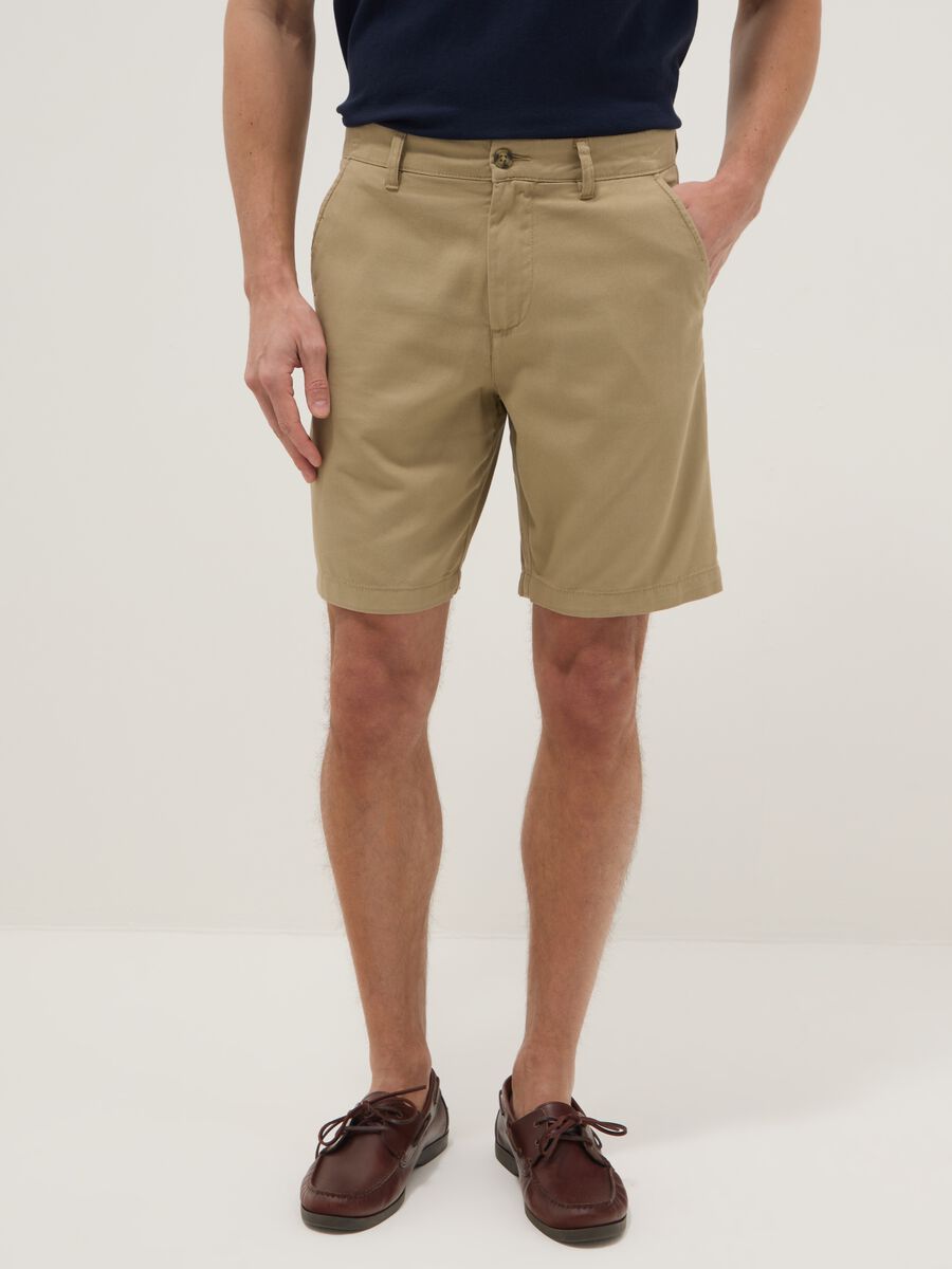 Beige regular-fit pure cotton chino shorts_1