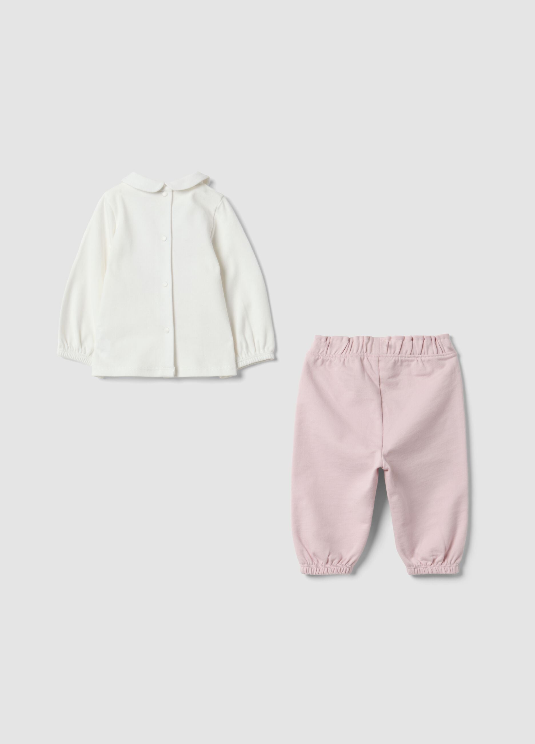 Pink and White Organic Cotton Set with Classic Collar for Baby Girl