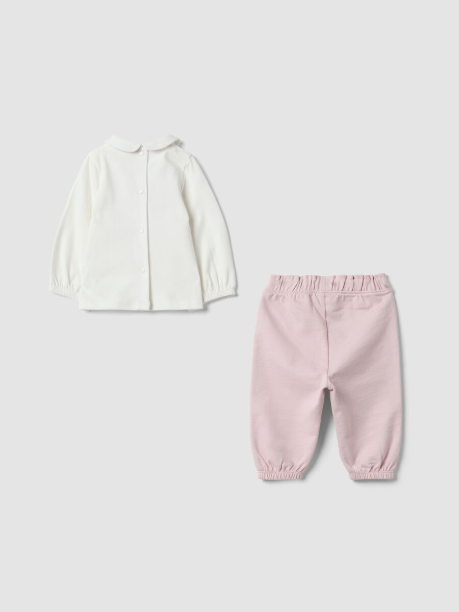 Pink and White Organic Cotton Set with Classic Collar for Baby Girl_1