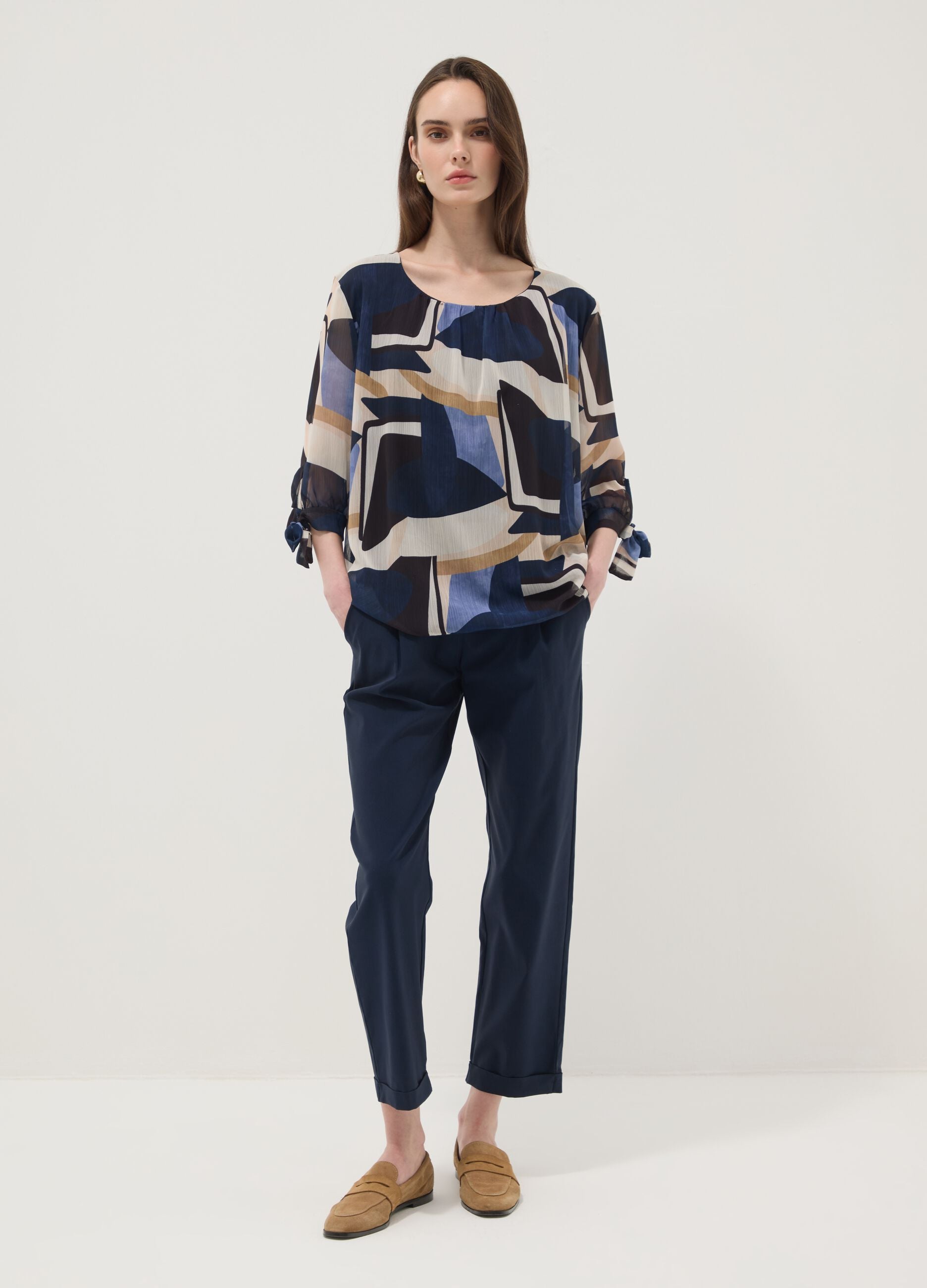 Multicolour geometric print regular-fit blouse
