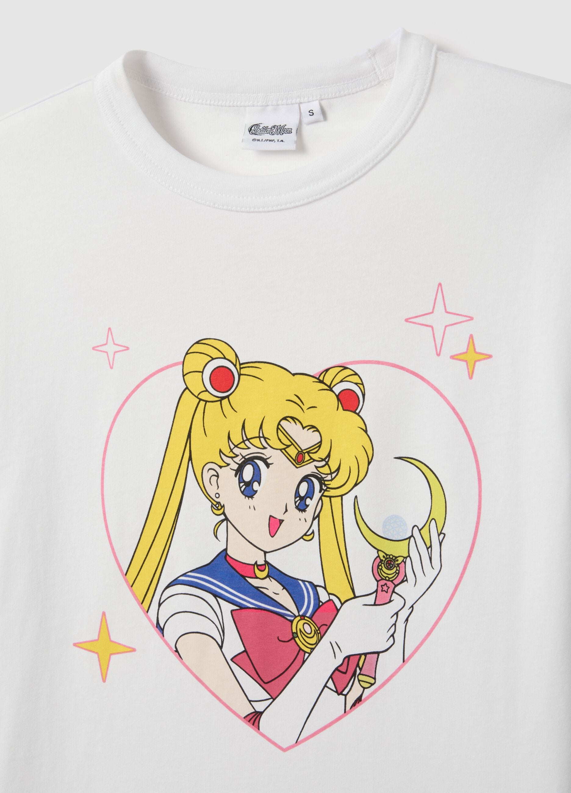 White pure cotton regular fit T-shirt with Sailor Moon print