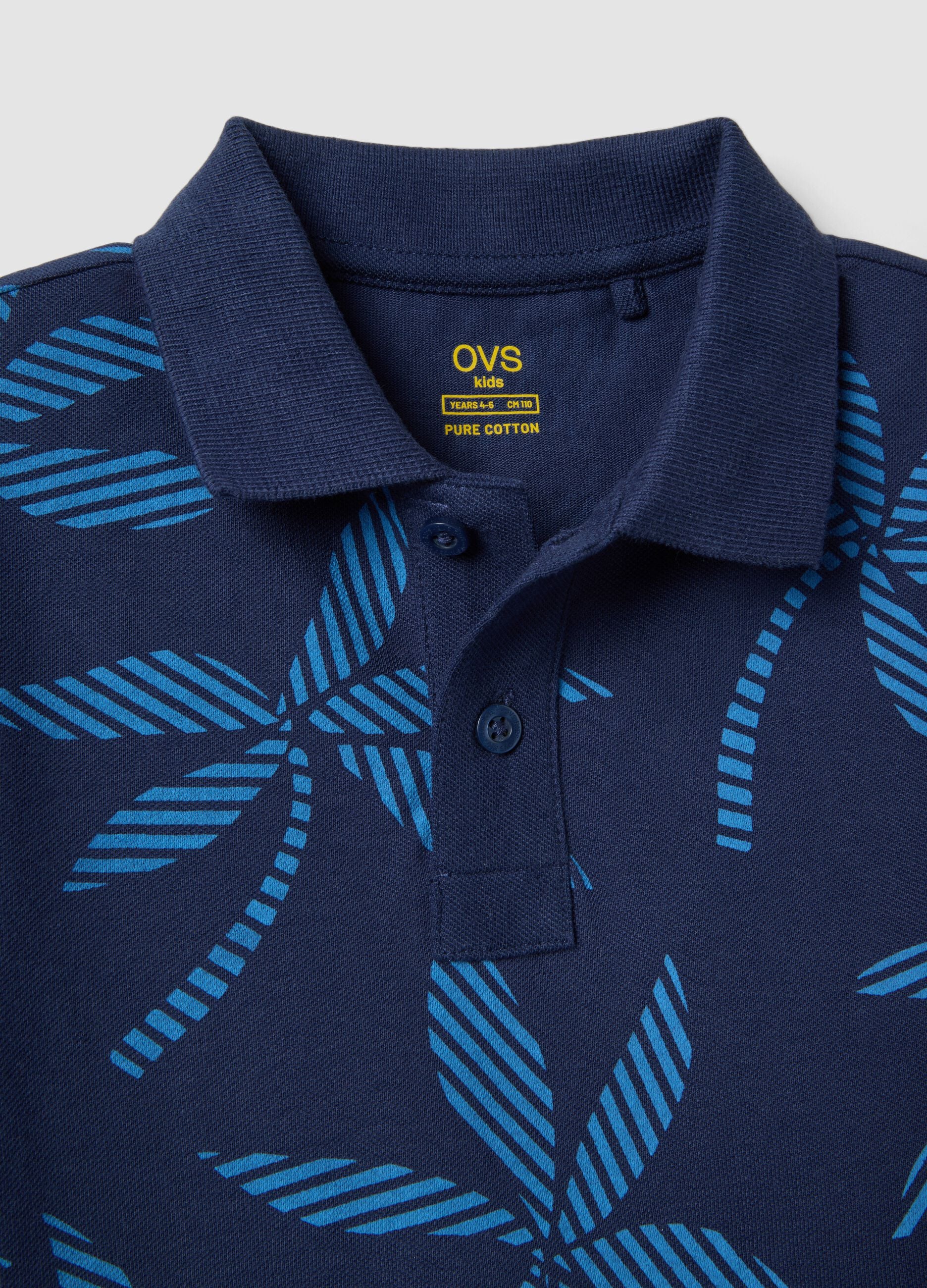 Boys&rsquo; blue pure cotton polo shirt, regular fit, with floral print