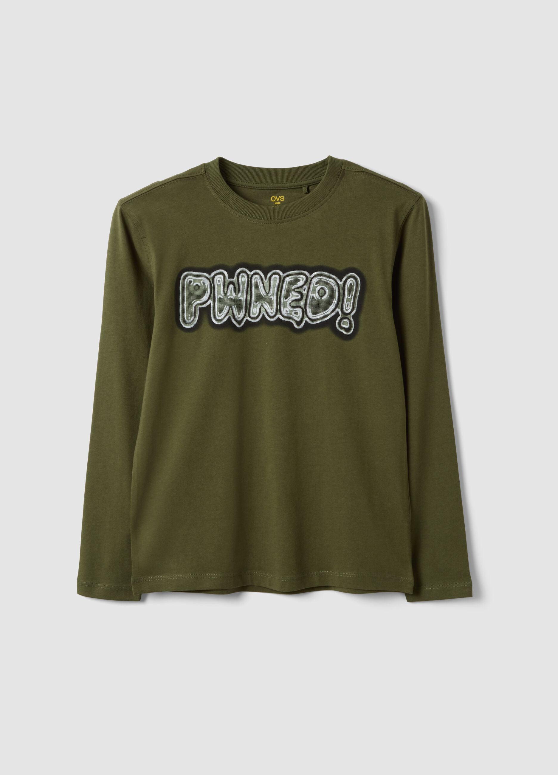 Green pure organic cotton slogan T-shirt for boys