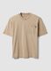 Beige pure cotton T-shirt with chest pocket, regular fit_4