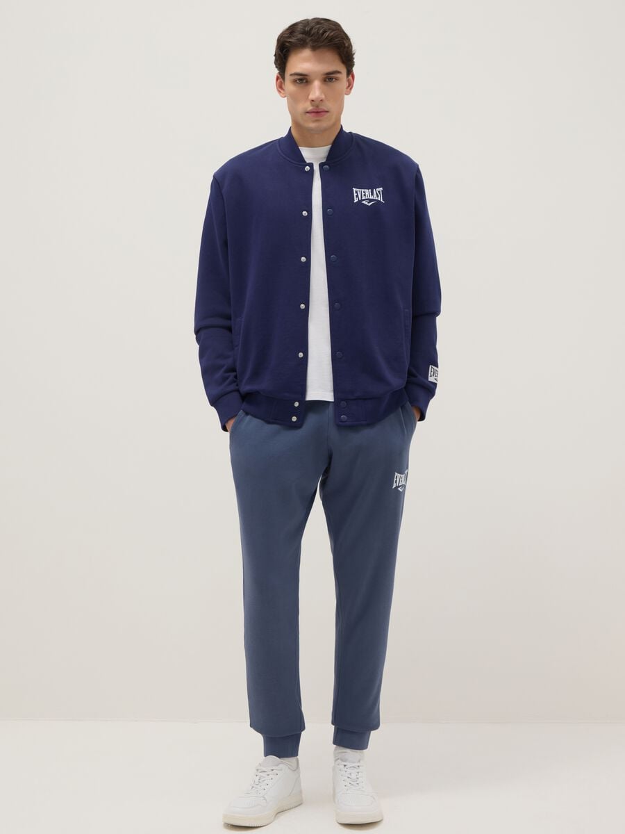 Blue cotton blend jacket regular fit with buttons and Everlast logo_1