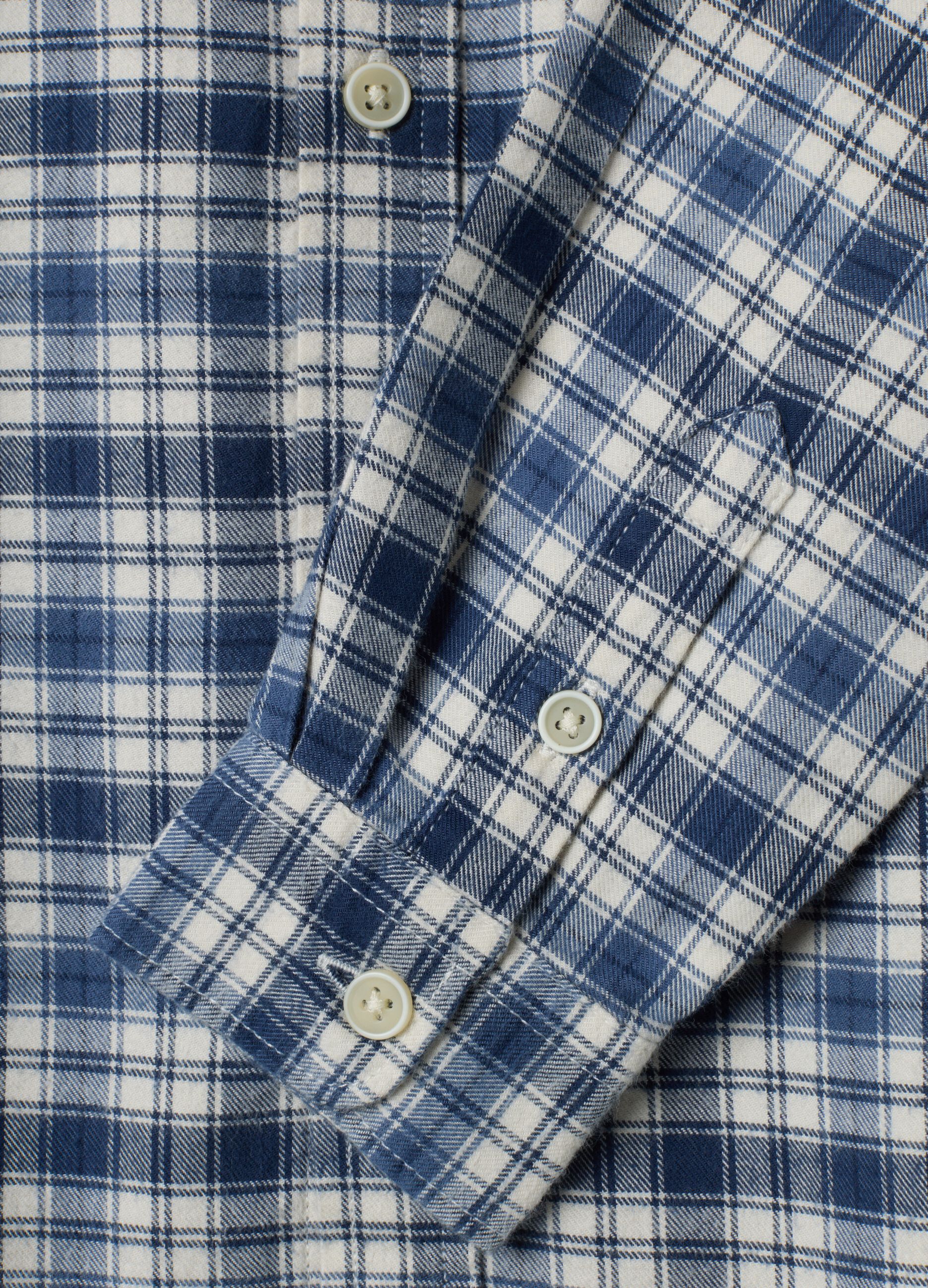 Camicia blu a quadri in puro cotone regular fit