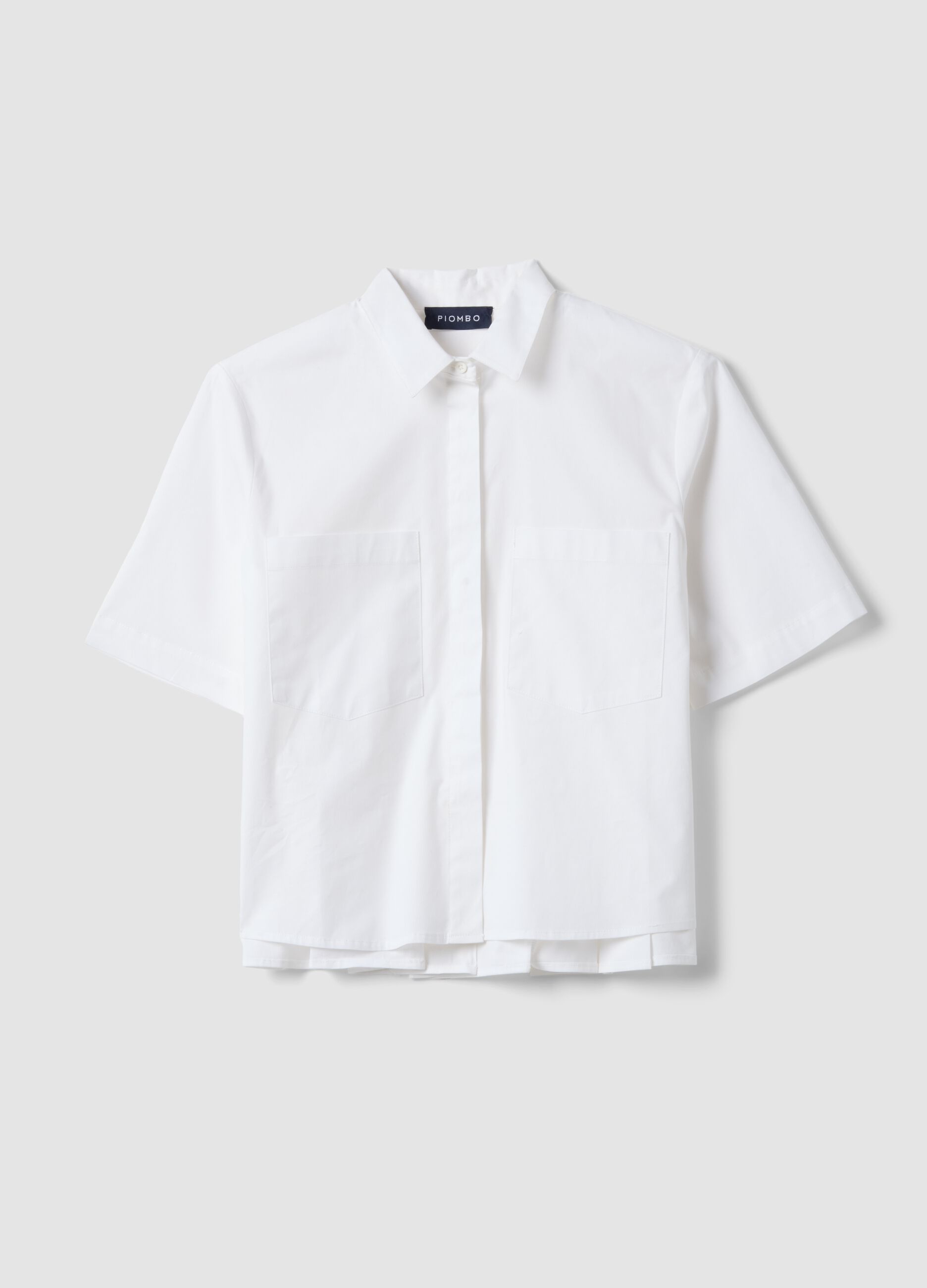 White stretch cotton oversized fit shirt with small pockets