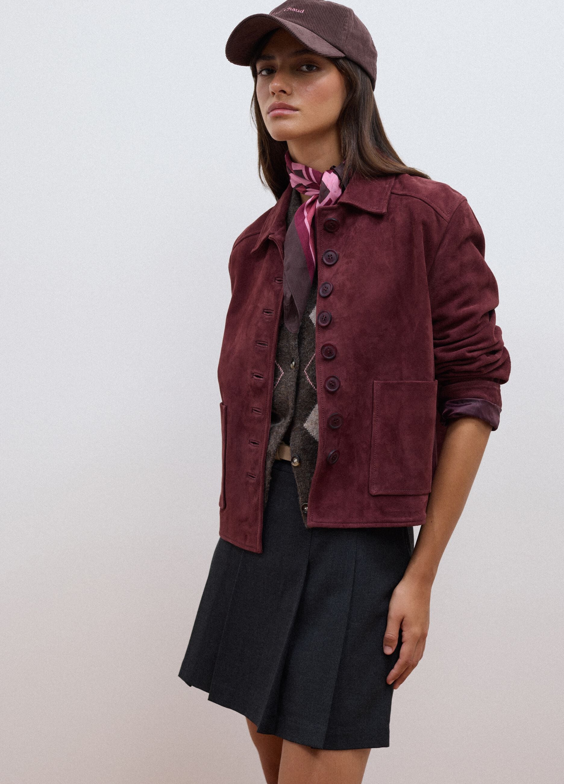 Red genuine leather jacket, regular fit