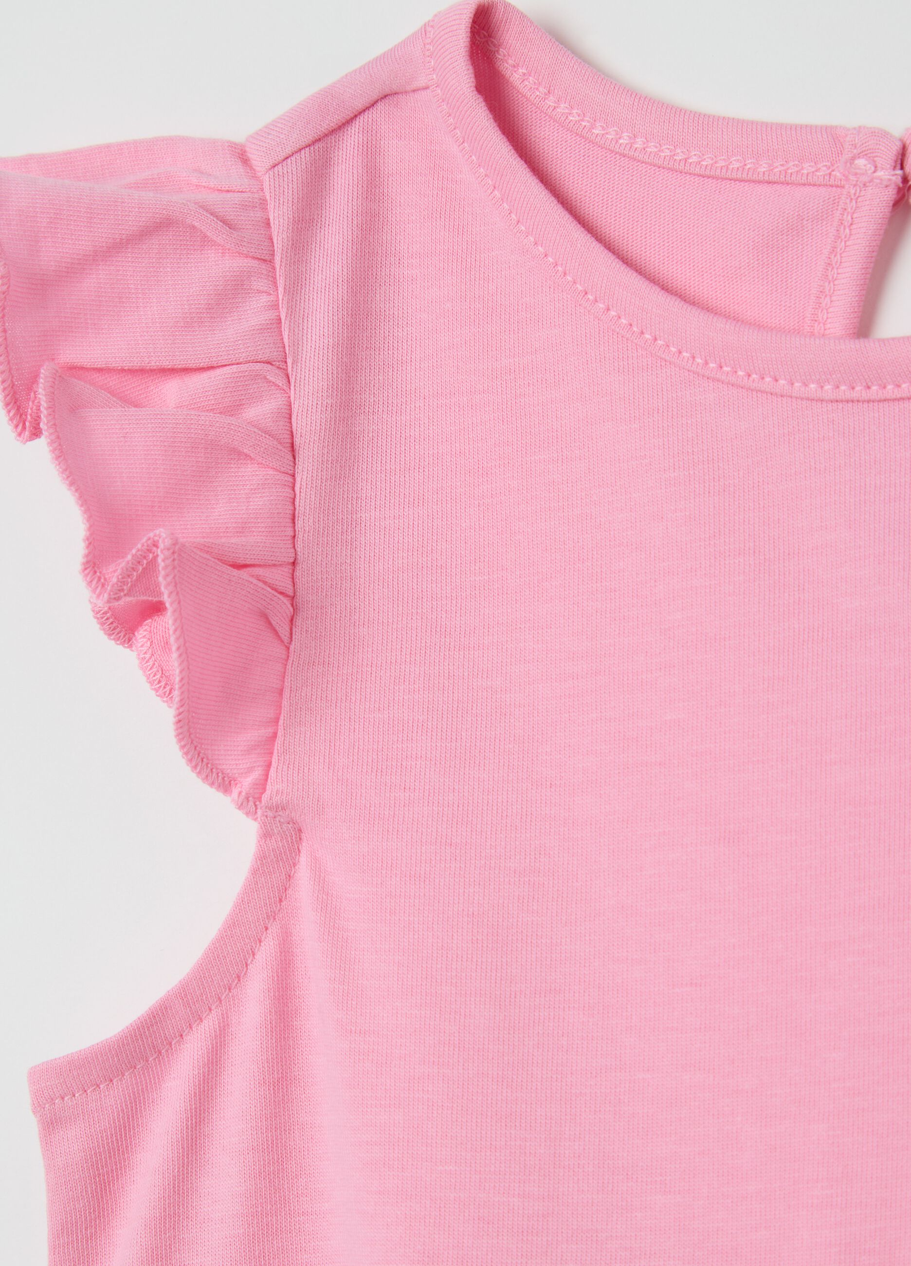 Girls&rsquo; pink dress in 100% cotton with puff sleeves