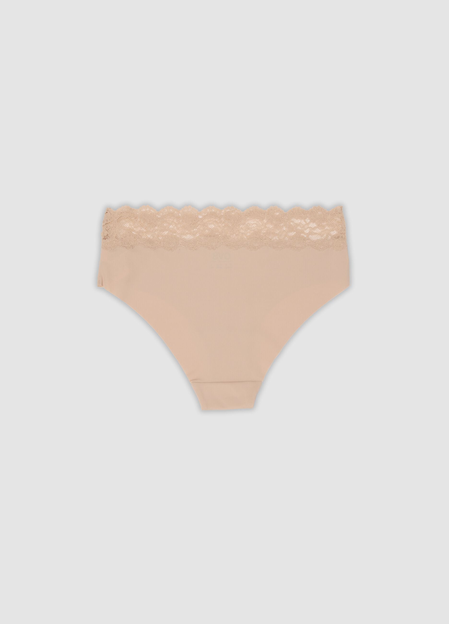 Beige stretch microfibre briefs with lace