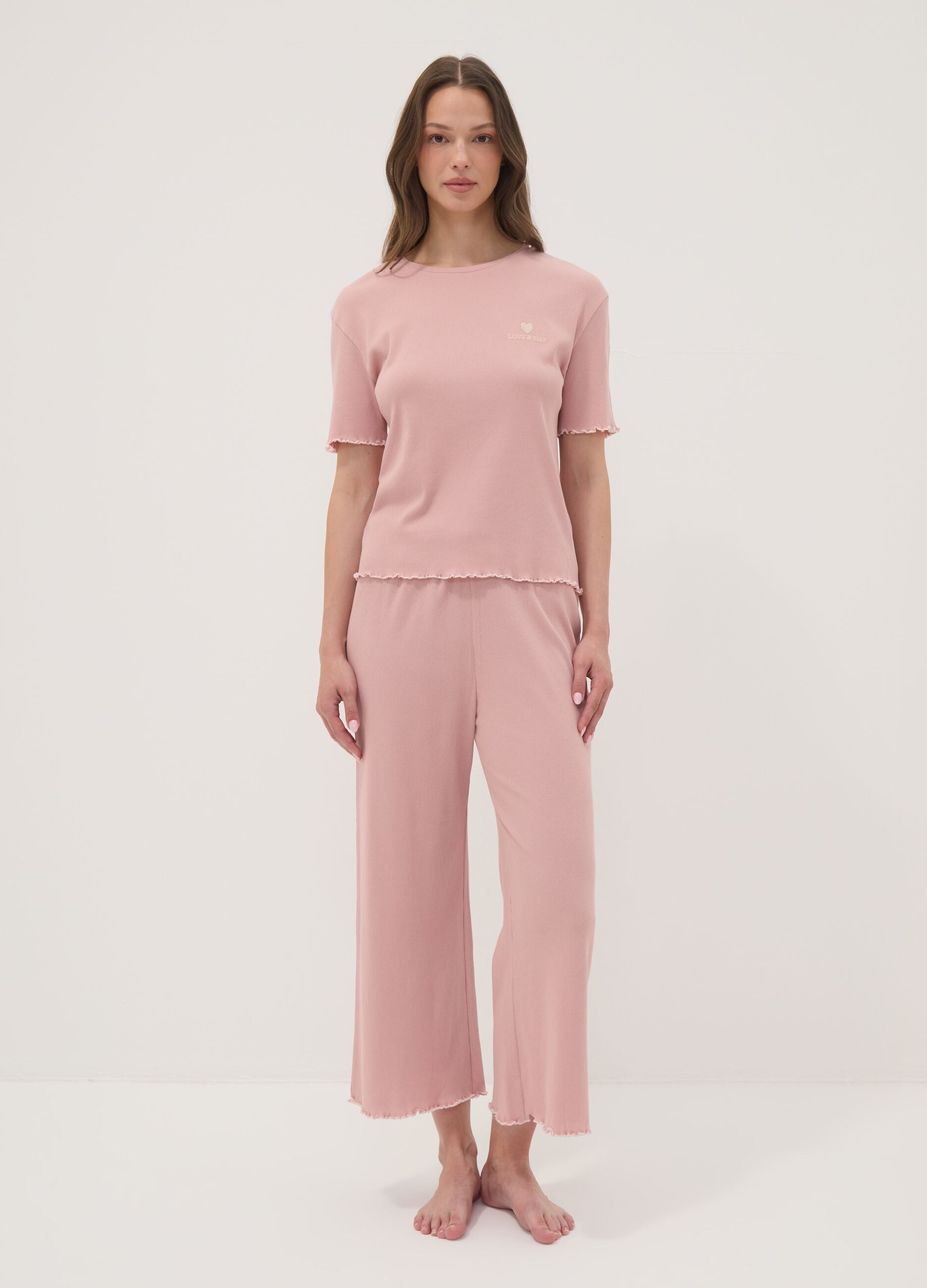 Pink pure organic cotton ribbed pyjamas