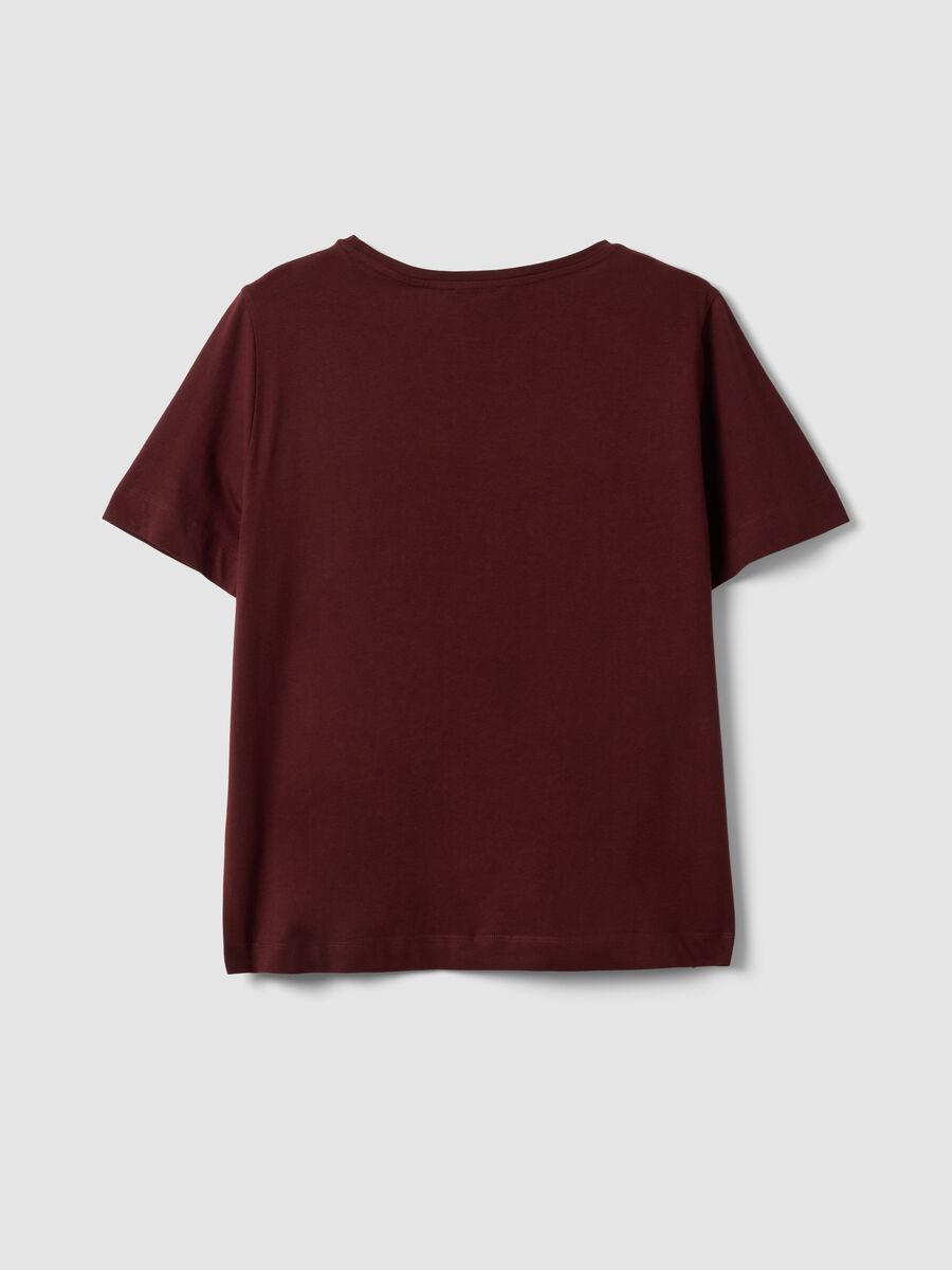 Red pure cotton T-shirt with floral print, regular fit_5