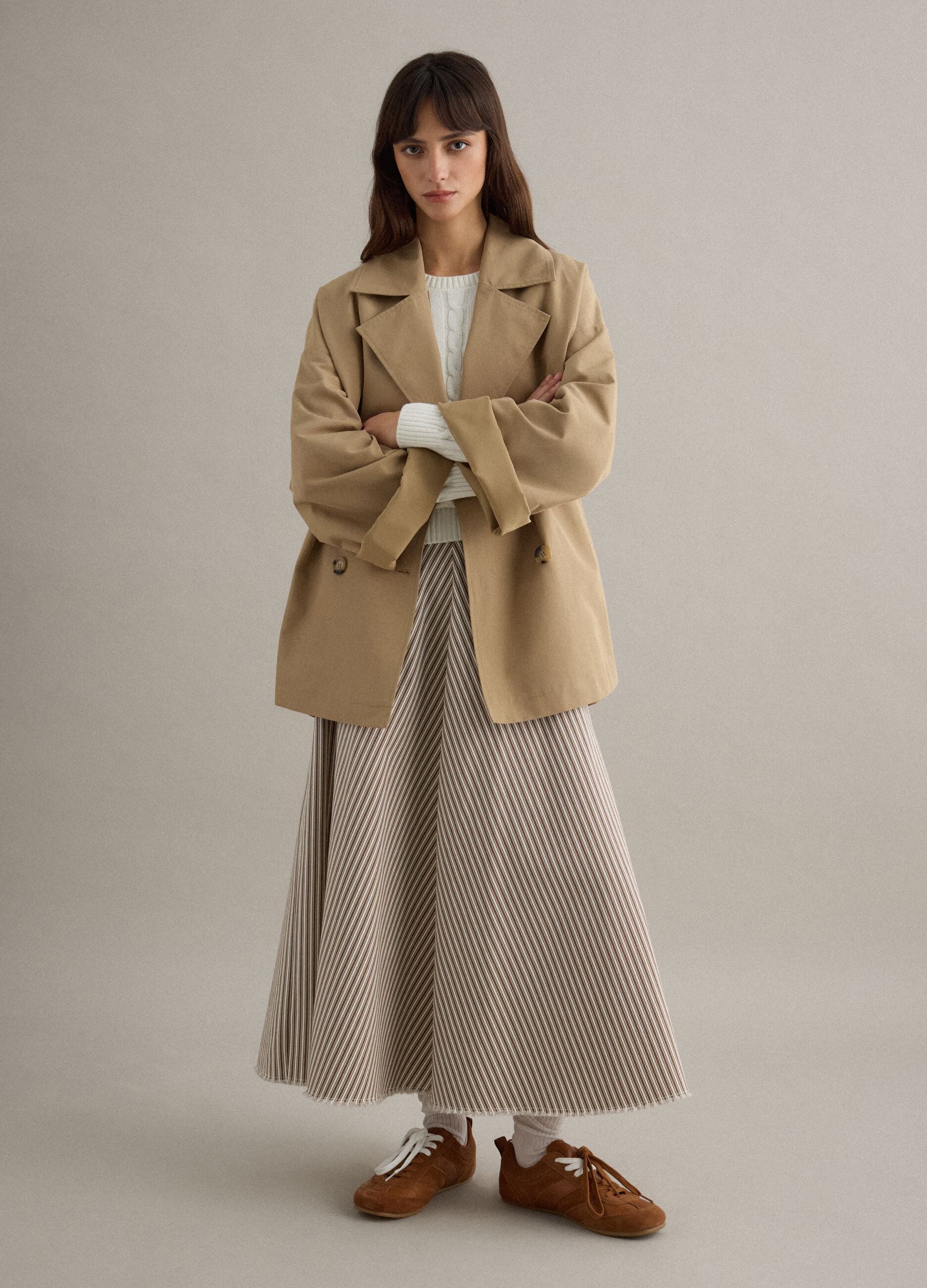 Oversized beige cotton blend trench coat