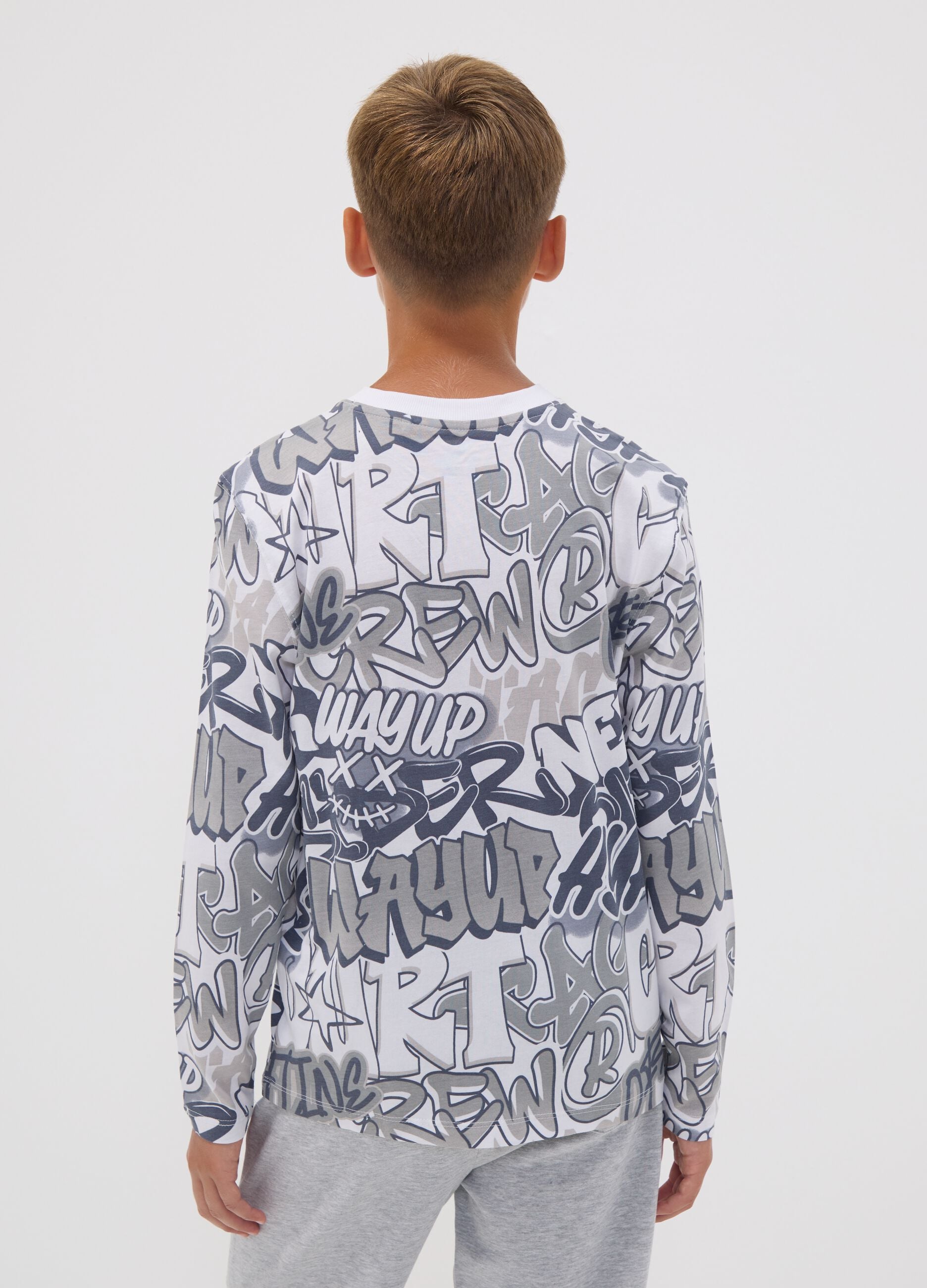 White organic cotton graffiti T-shirt for boys, relaxed fit