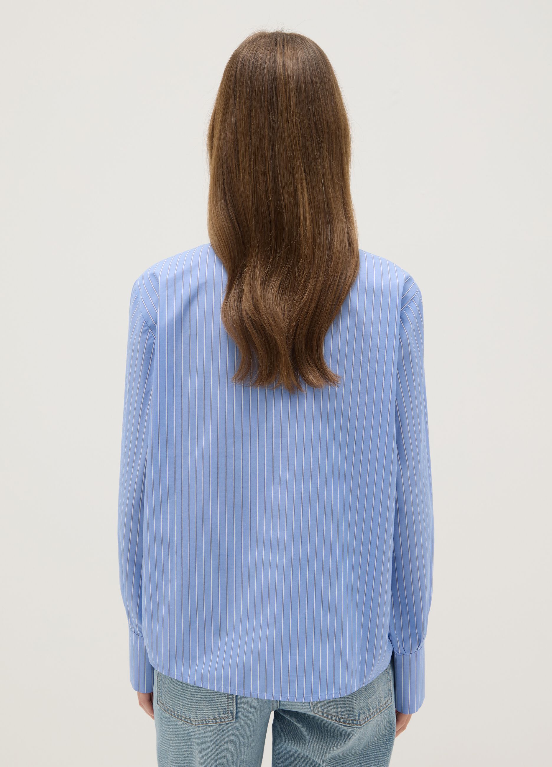 Multicolour striped shirt in pure cotton regular fit with band collar