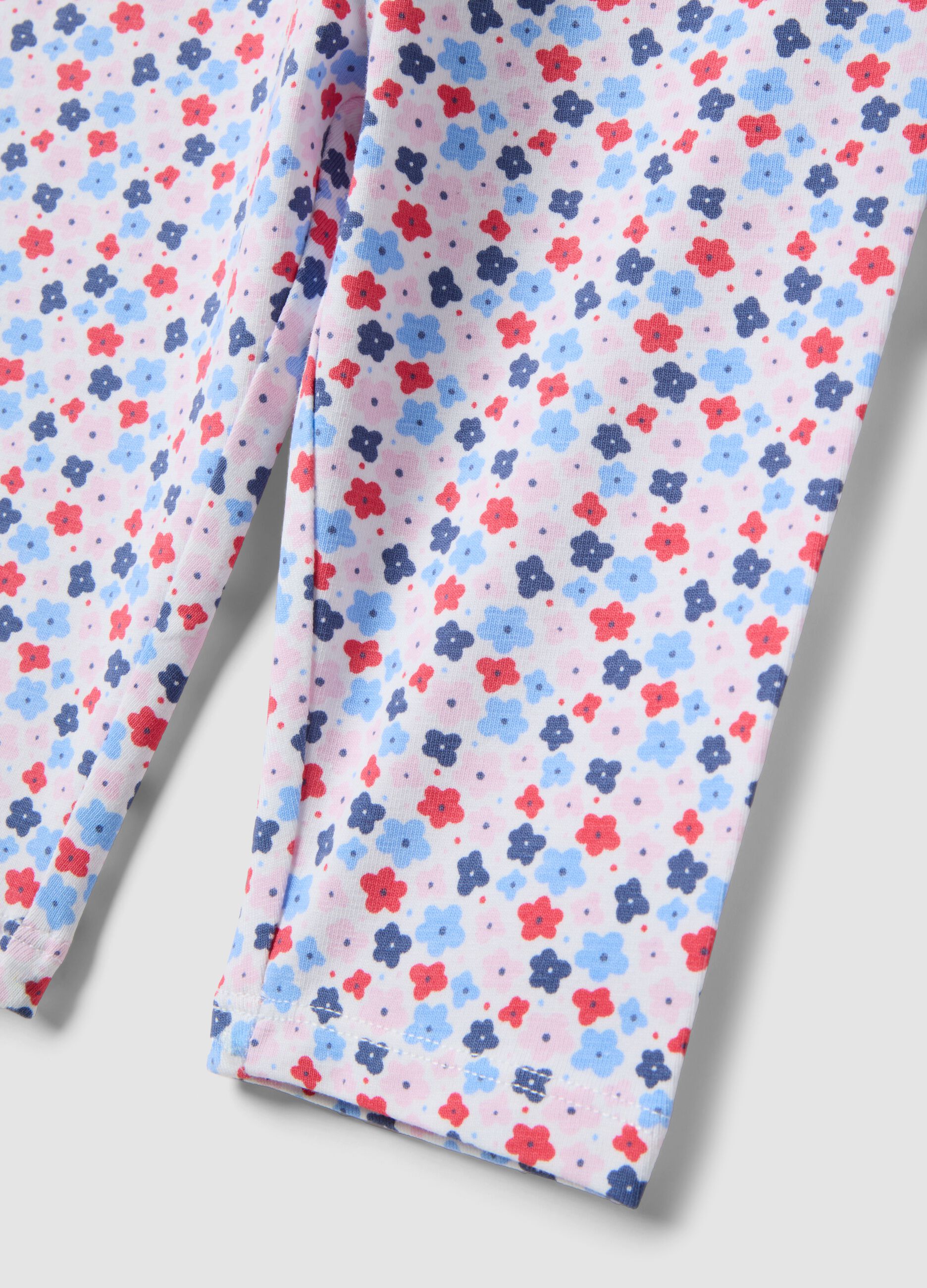 Girl's slim fit multicoloured cotton leggings with flowers