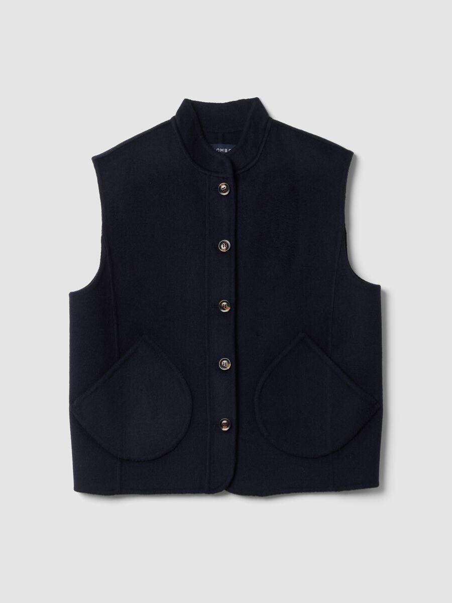 Blue wool-viscose blend gilet with patch pockets_4