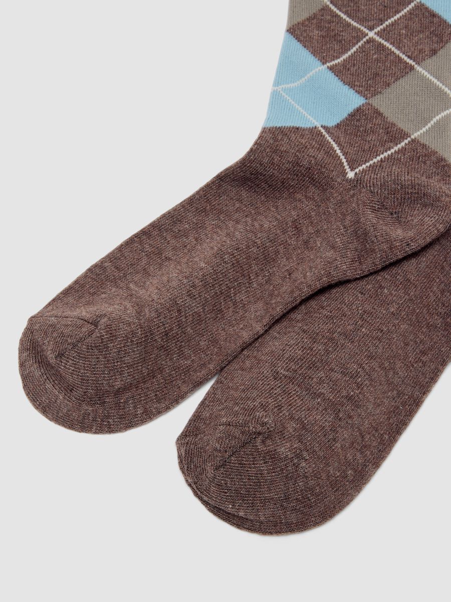 Brown diamond-pattern stretch organic cotton socks_1