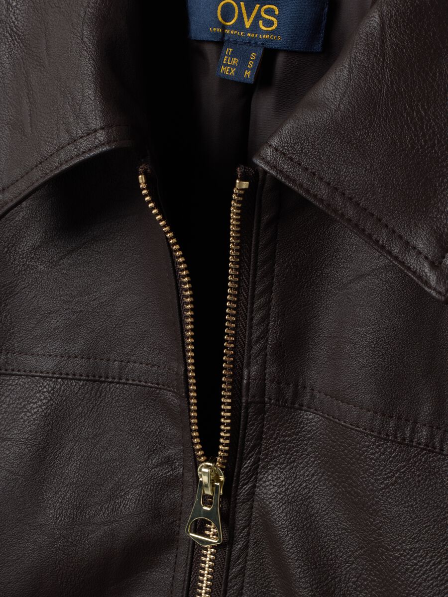 Brown jacket with zip fastening and slim-fit collar_1