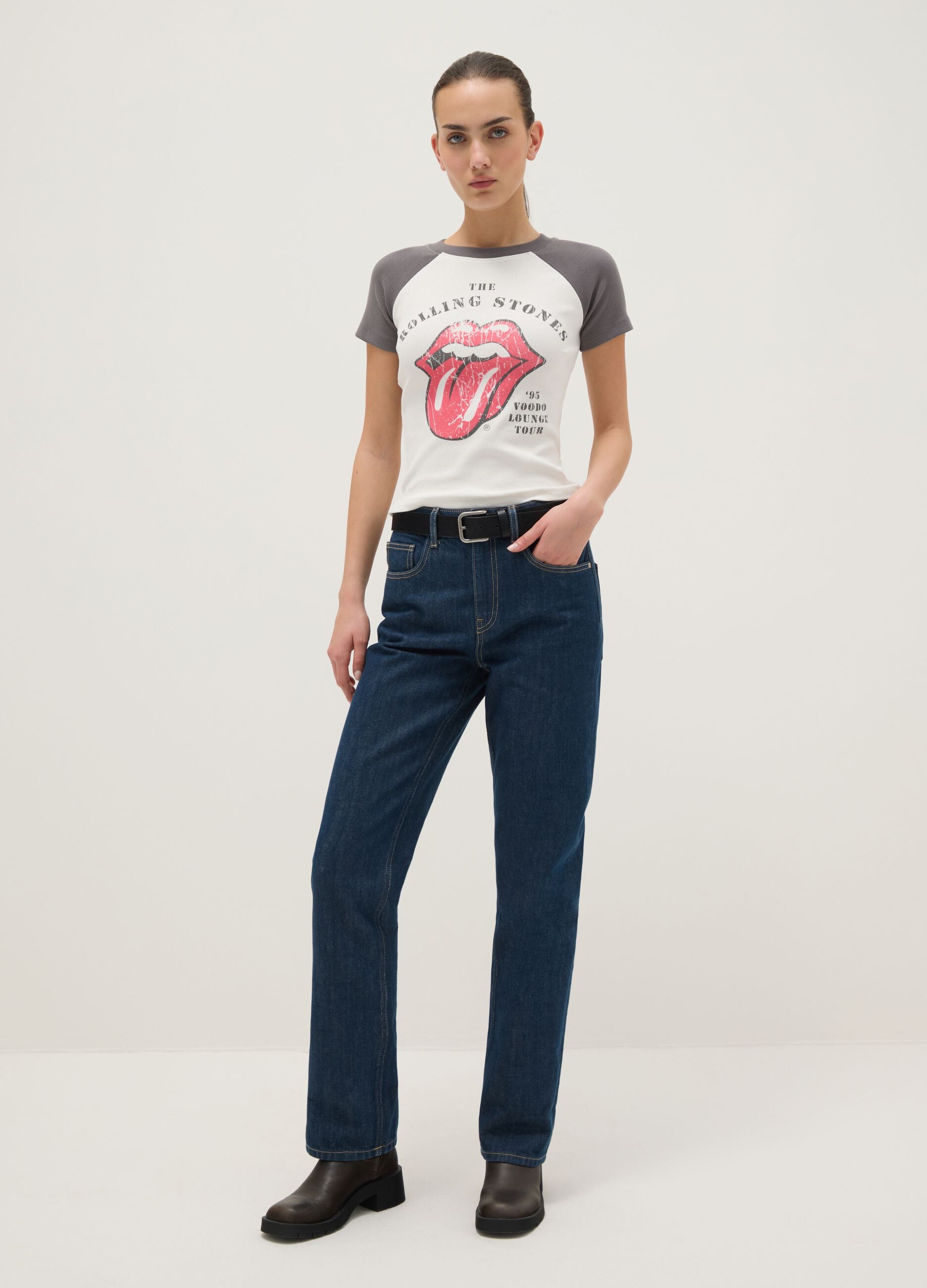 Multicolour pure cotton regular fit T-shirt with Rolling Stones print