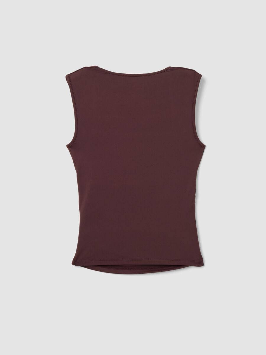 Tank top rosso in tessuto elasticizzato con arricciature laterali_5