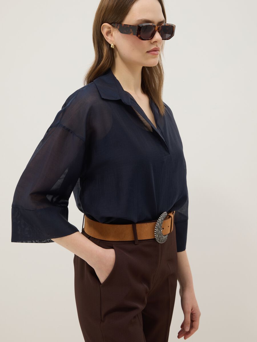 Blue long-sleeve viscose-blend blouse, regular fit_1