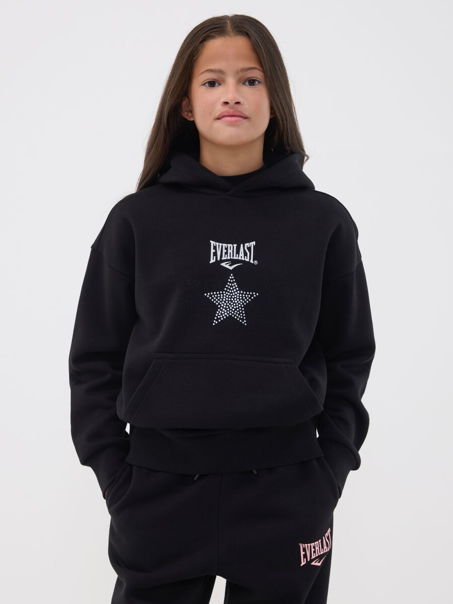 Black cotton-blend hoodie for girls, regular fit_1