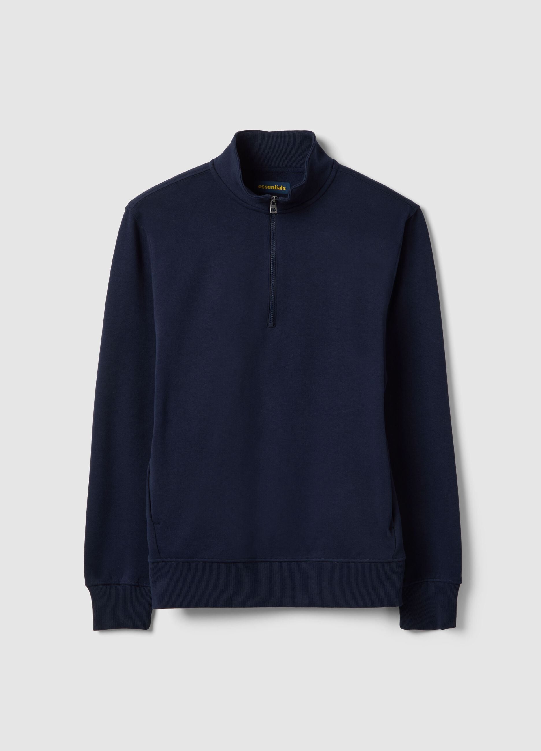 Blue regular fit cotton blend sweatshirt with half zip