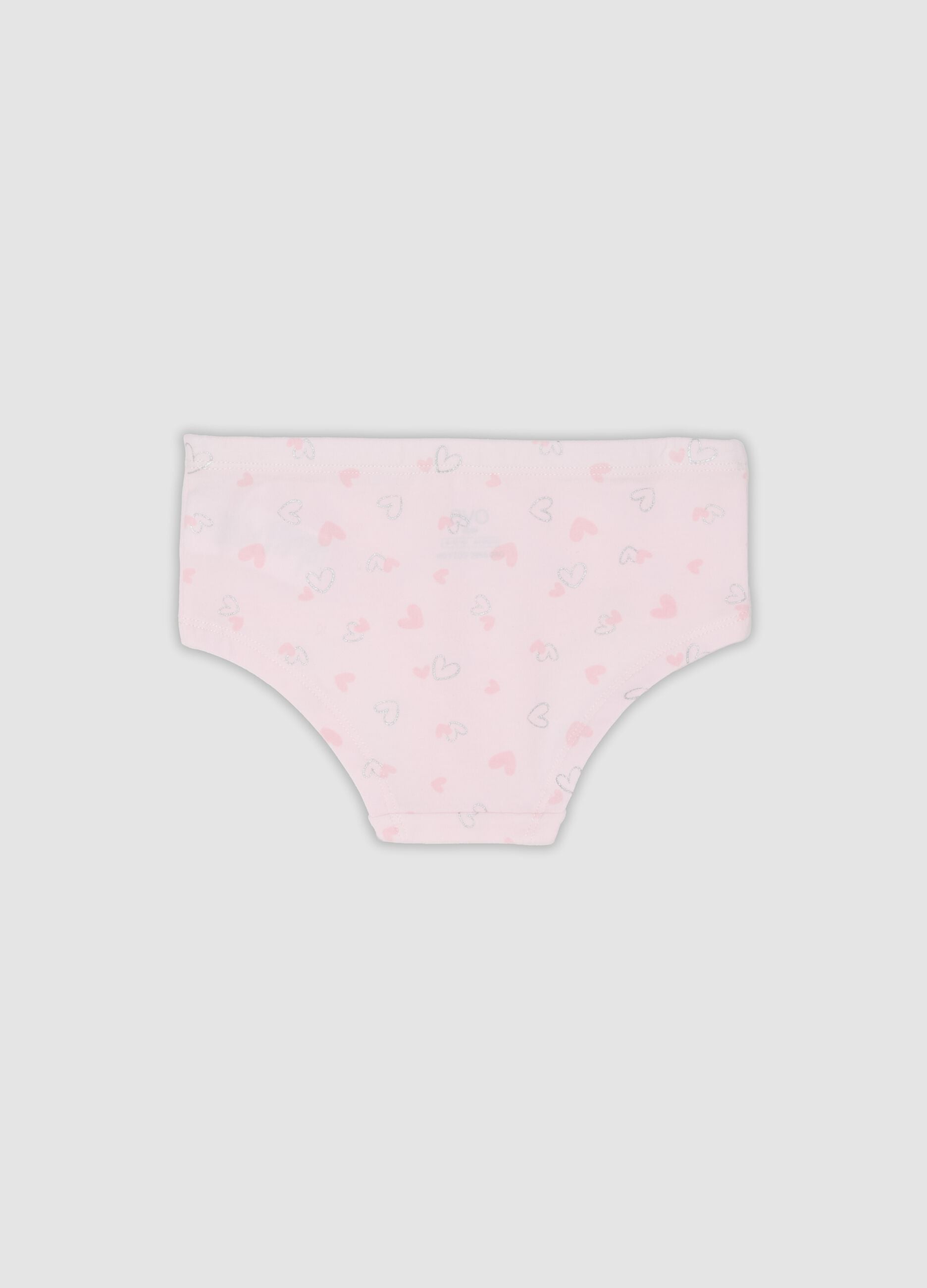 Pink stretch organic cotton briefs with hearts for girls