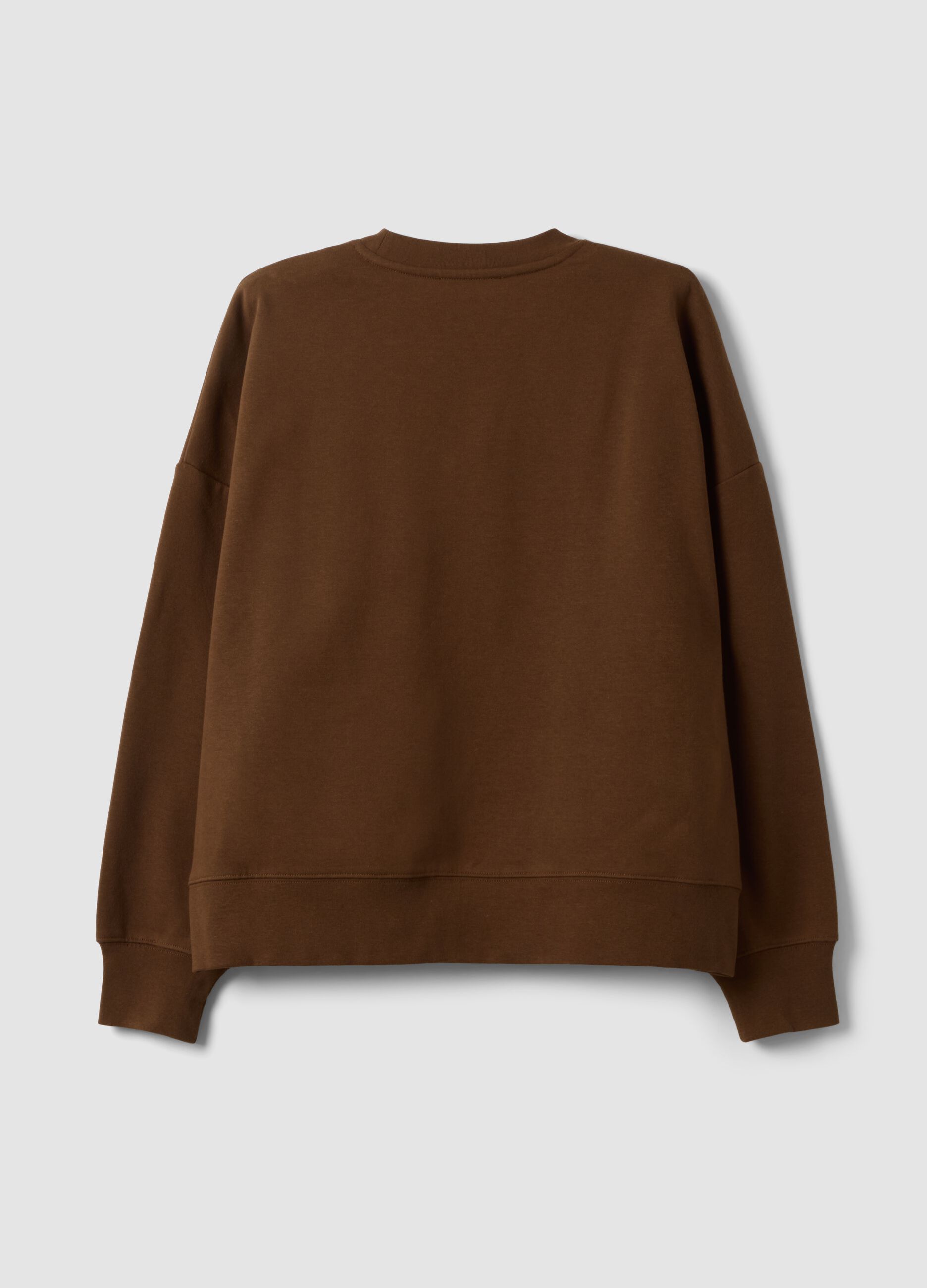 Brown cotton-blend crew-neck sweatshirt with floral pattern