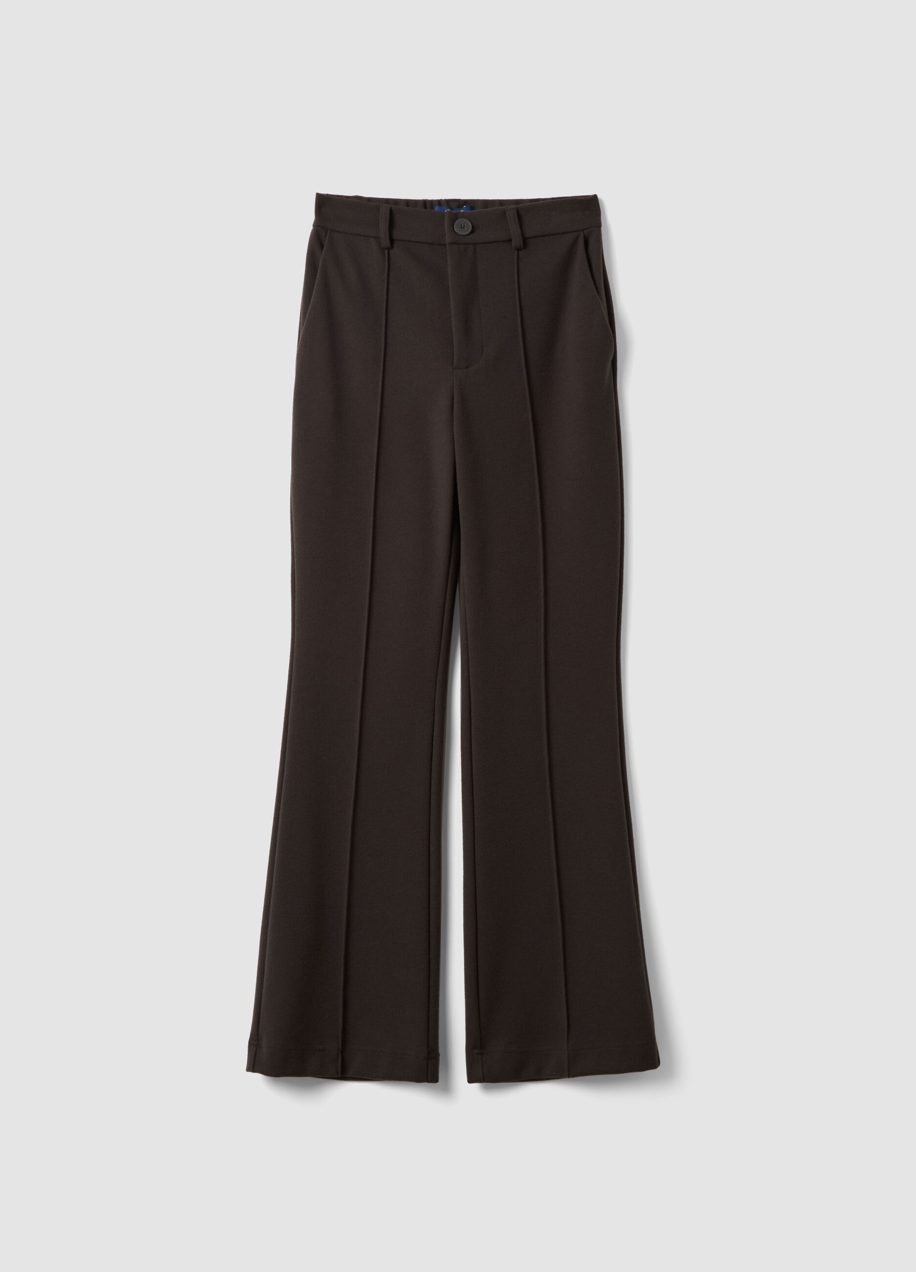 Brown stretch-viscose straight-fit trousers