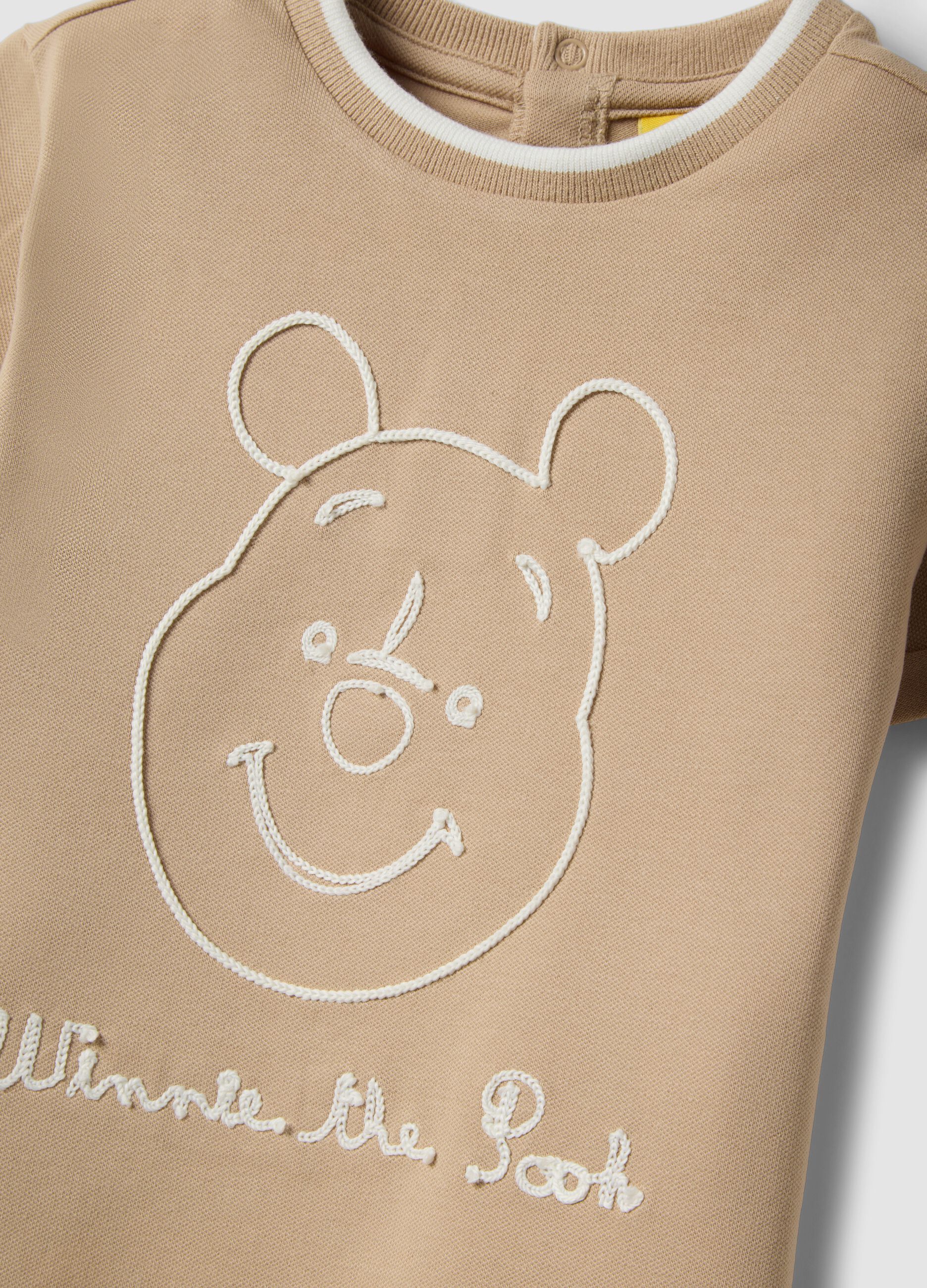 Beige Stretch Cotton Kids T-shirt with Winnie Embroidery