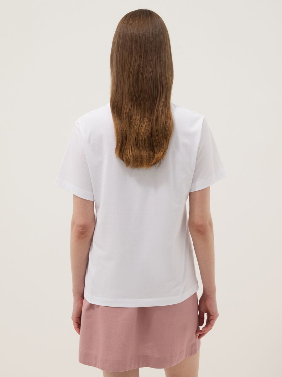 White pure cotton T-shirt with floral print, regular fit_2