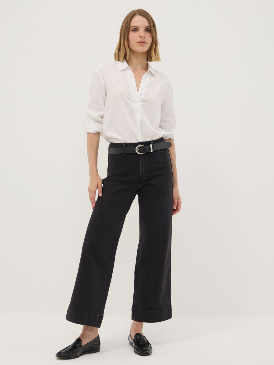 Black wide-leg jeans in stretch cotton_0