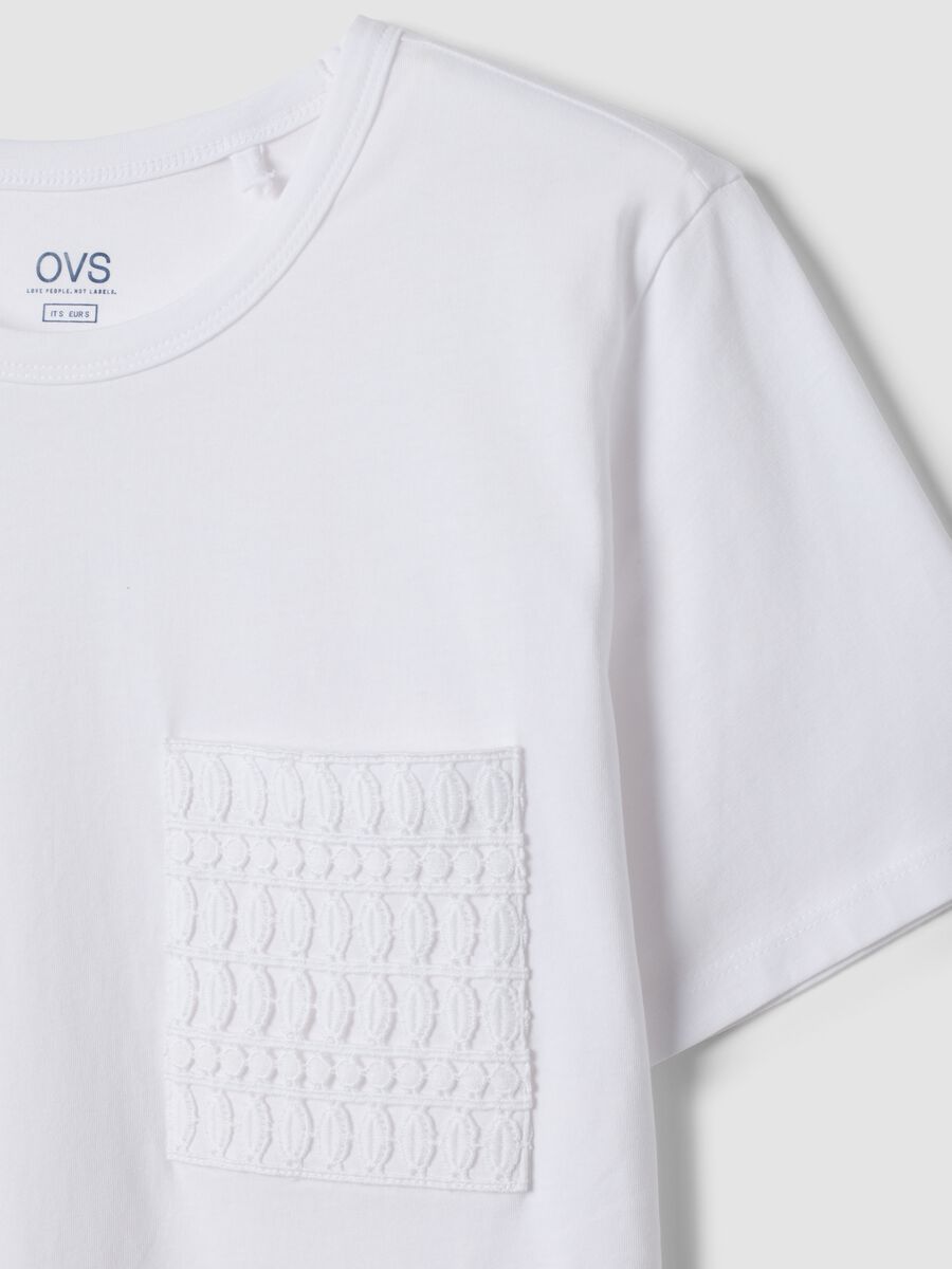 White pure cotton regular-fit T-shirt with embroidered chest pocket_5