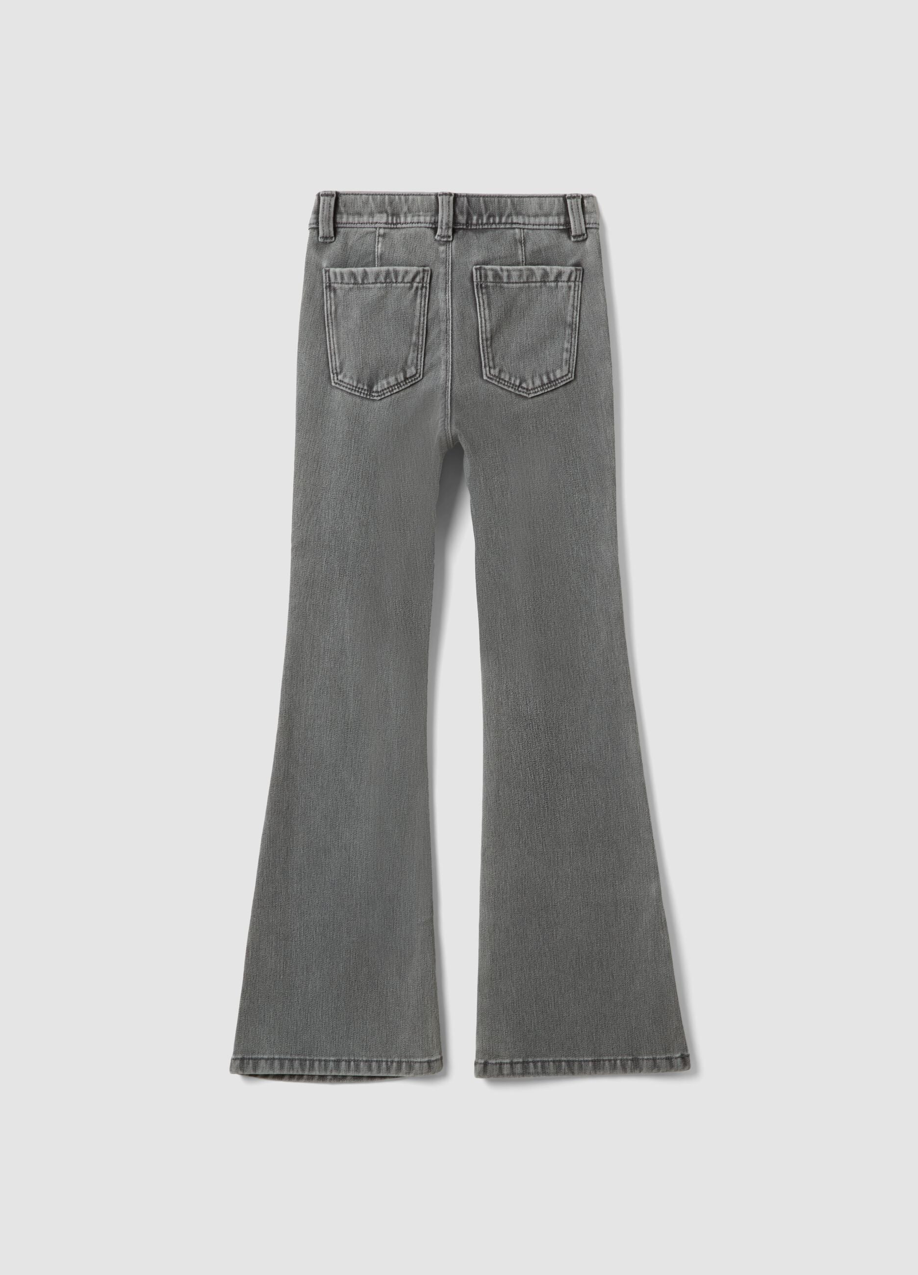 Girls&rsquo; grey flared jeggings in stretch cotton