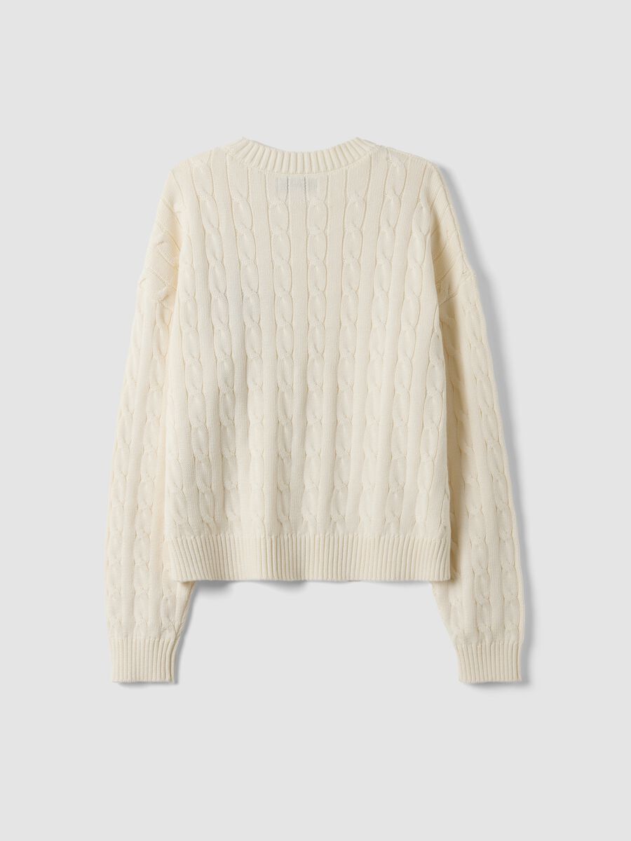 White pure-cotton cable-knit jumper with croissant embroidery_1