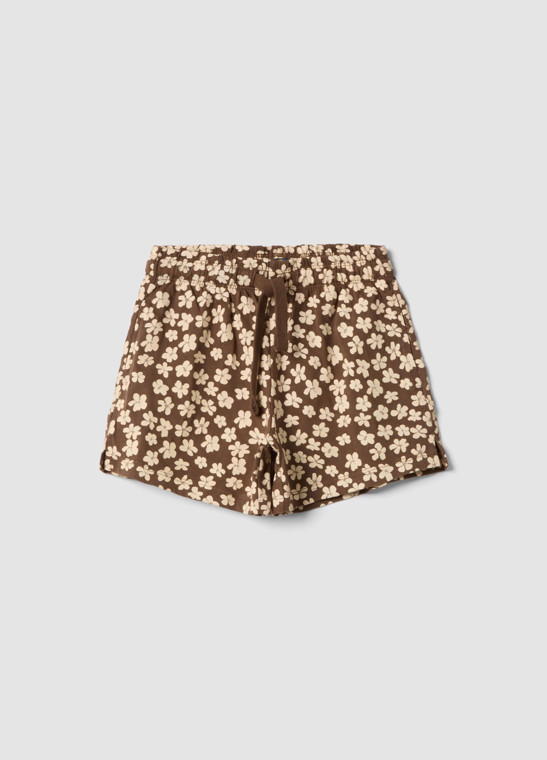 Multicoloured floral shorts in pure organic cotton for girls, regular fit