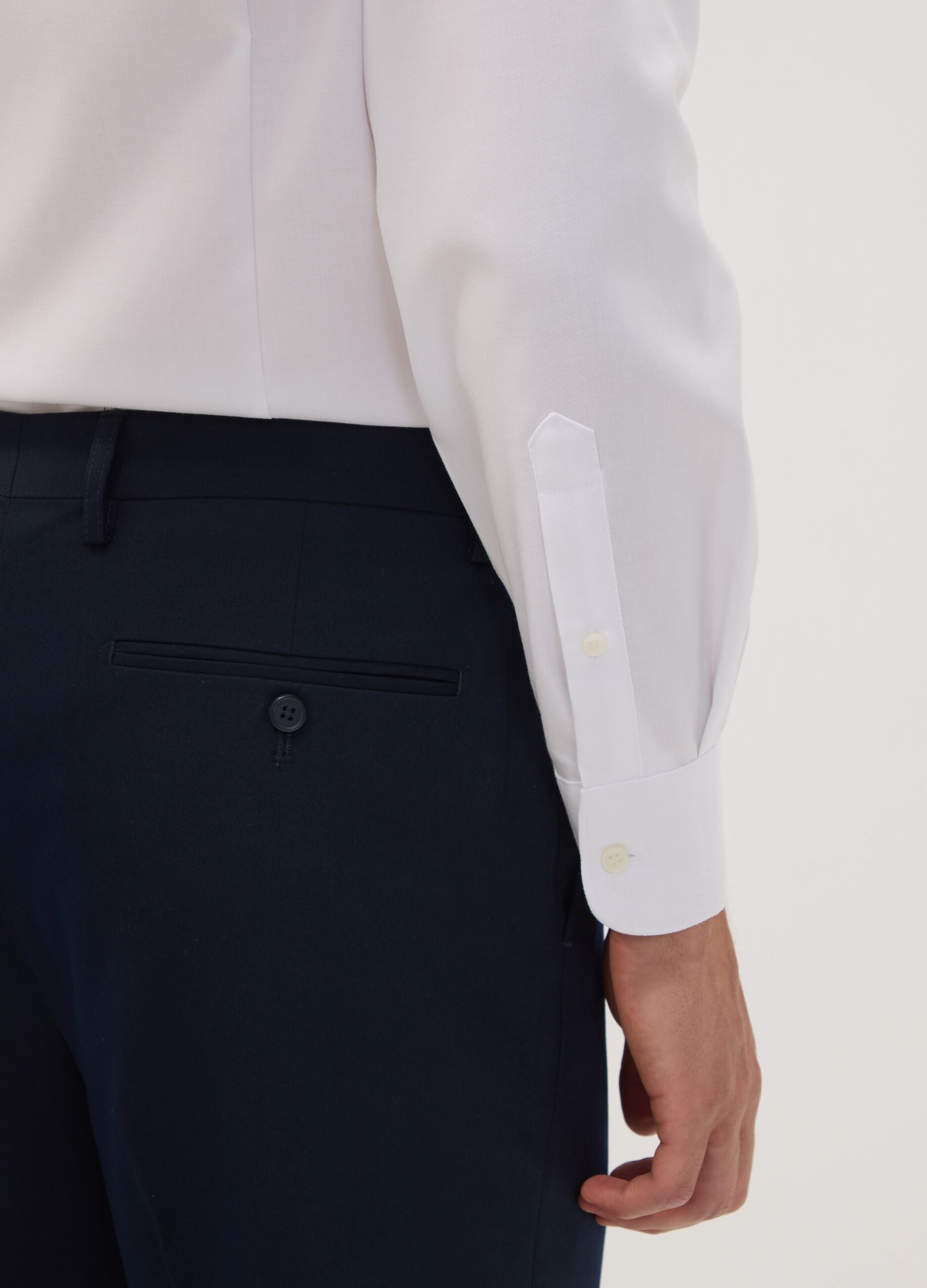 White slim-fit pure cotton twill shirt with French collar, non-iron