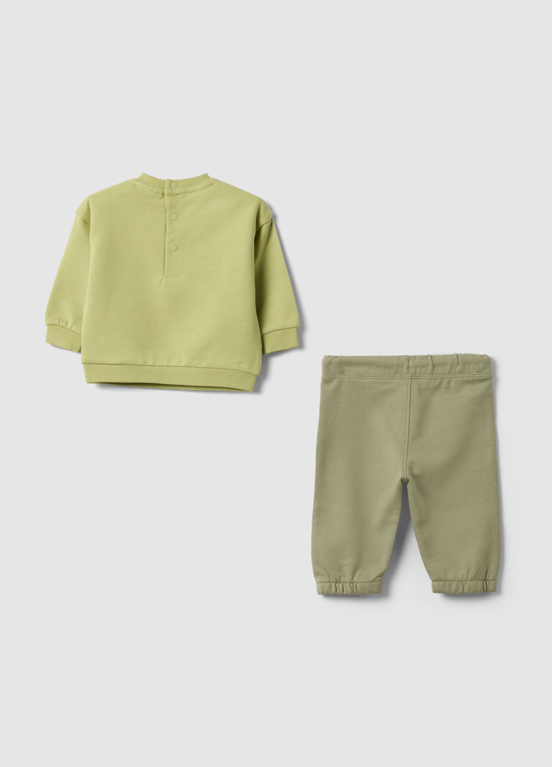 Green pure cotton baby sweatshirt and trousers set, regular fit