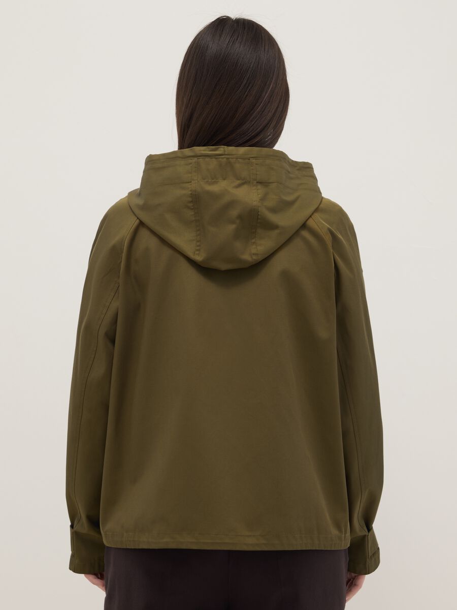 Regular fit green cotton blend parka jacket with hood_2