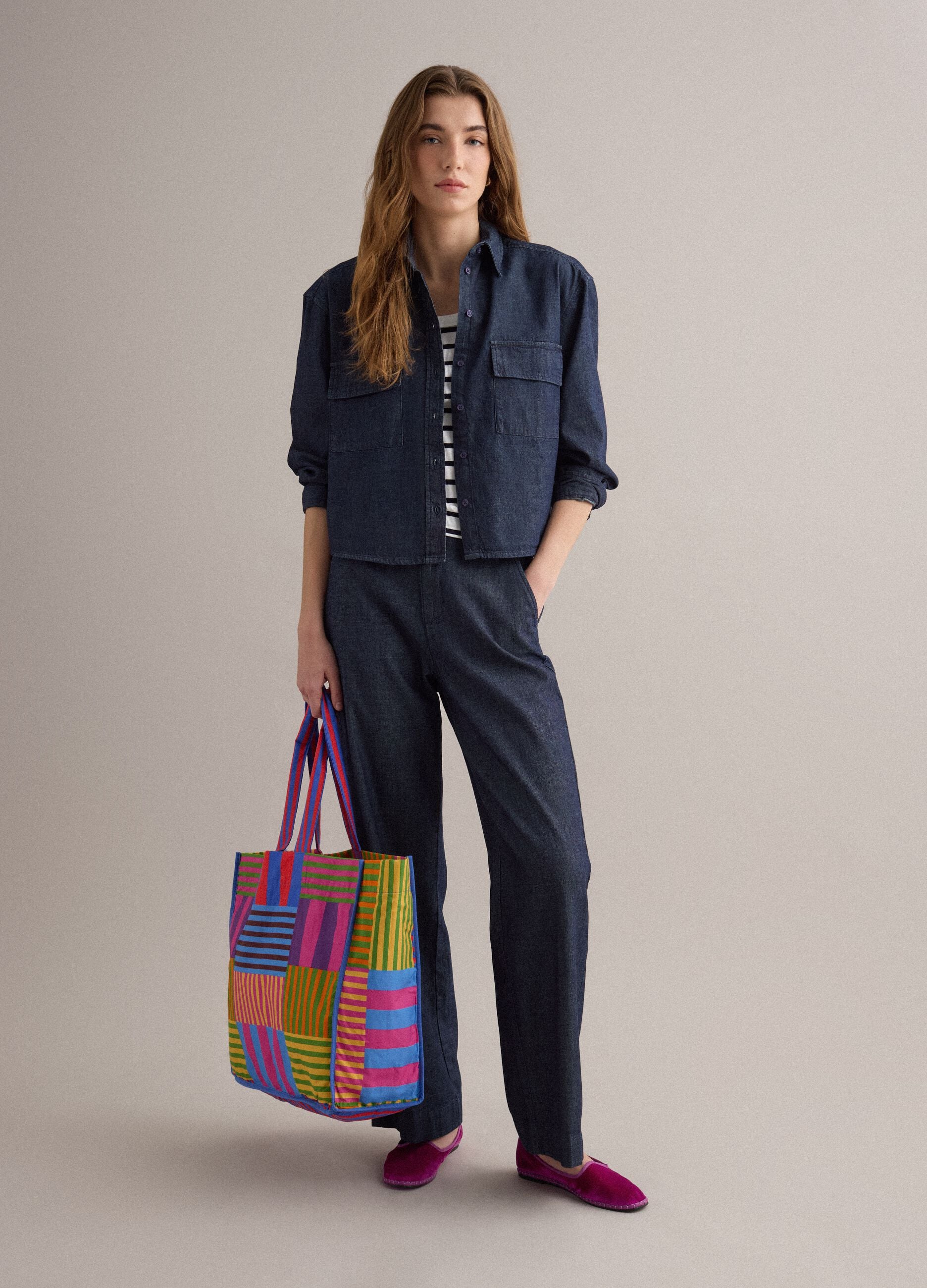 Blue regular-fit denim pure cotton shirt