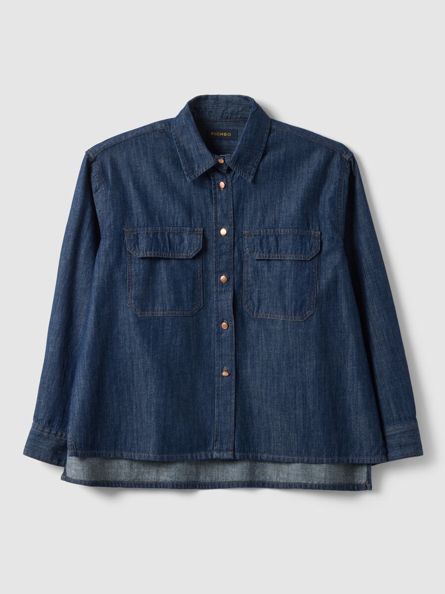 Camicetta in puro cotone denim blu regular fit_4
