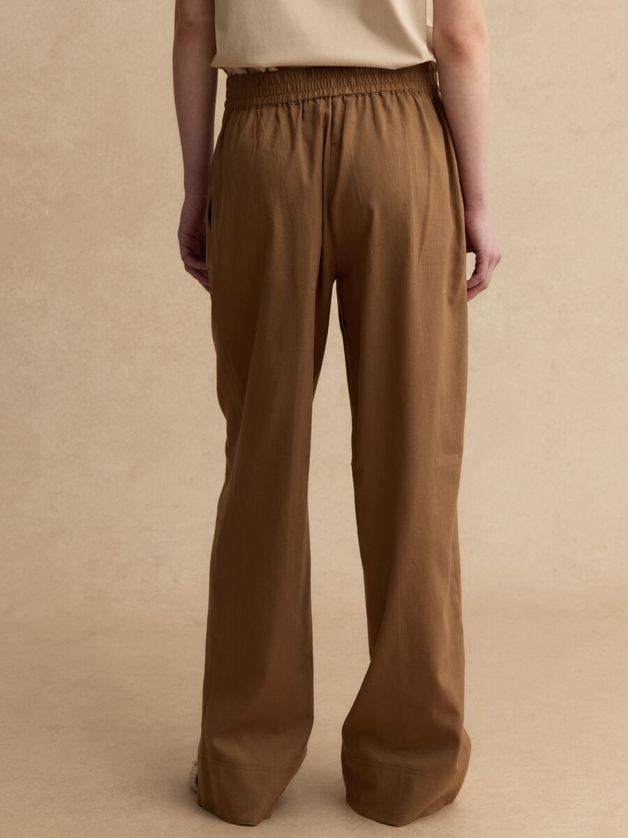 Brown wide leg linen blend trousers_2