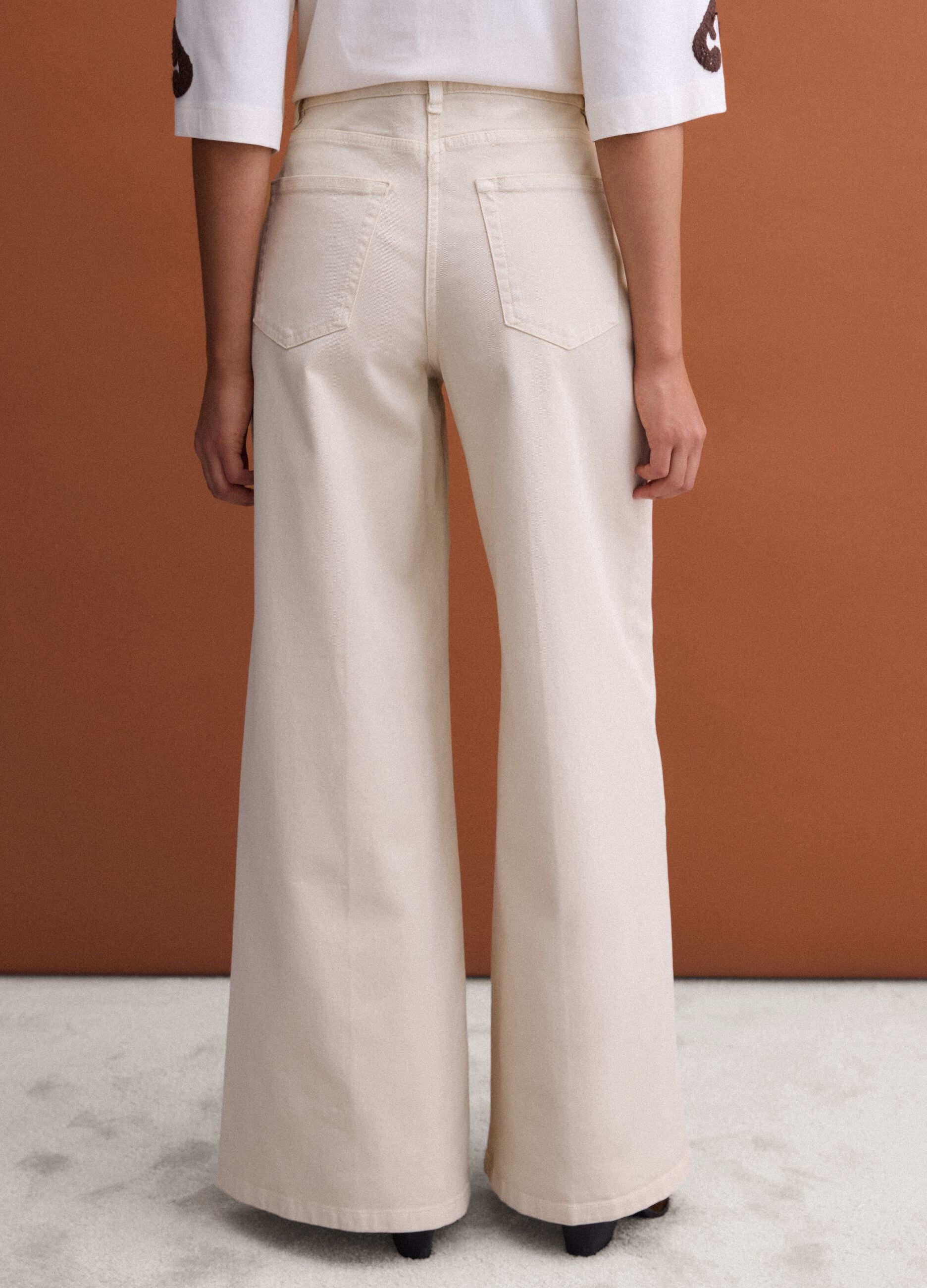 White stretch cotton wide-leg trousers