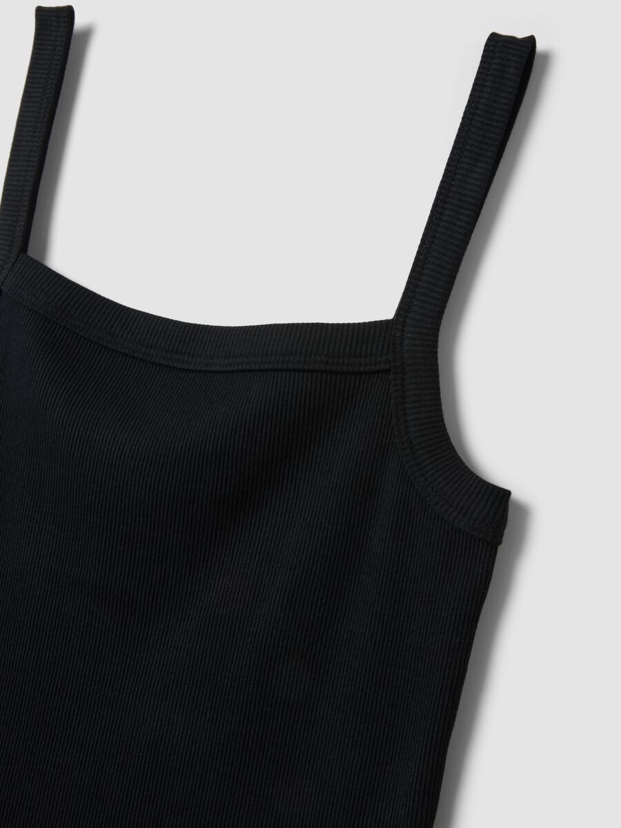 Black ribbed pure cotton tank top_5