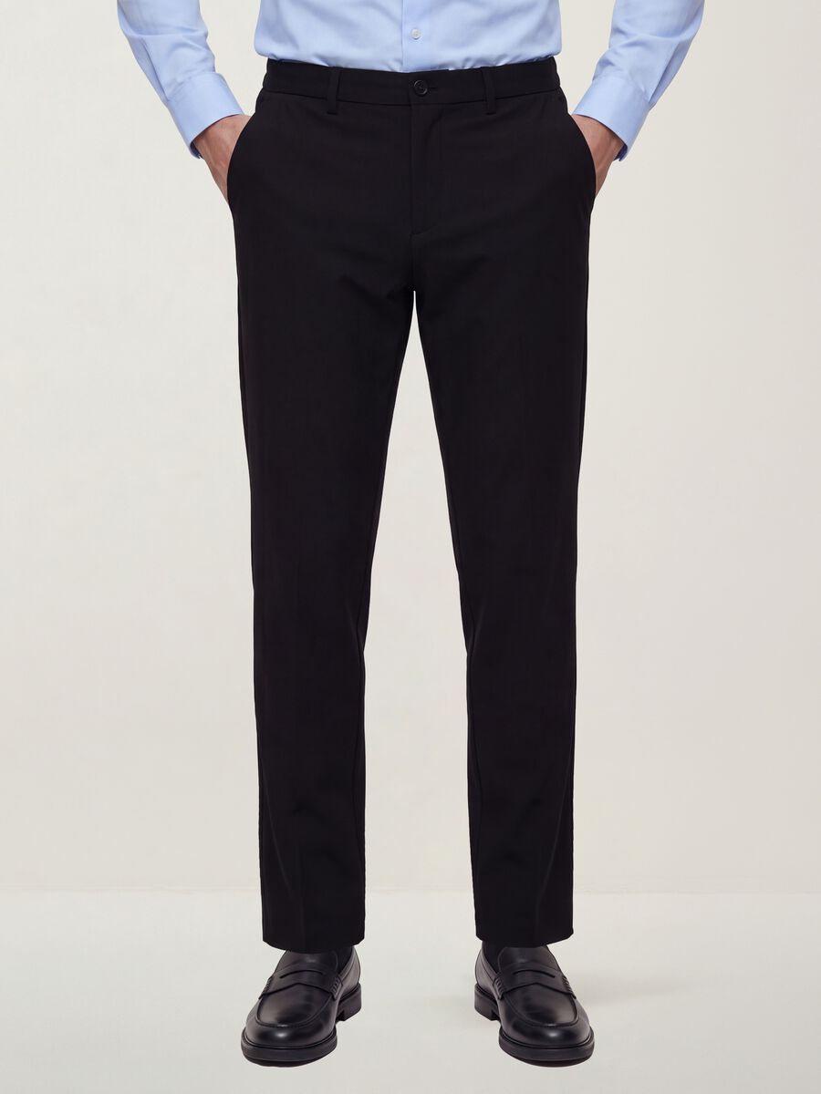 Black slim-fit stretch viscose-twill chino trousers_1