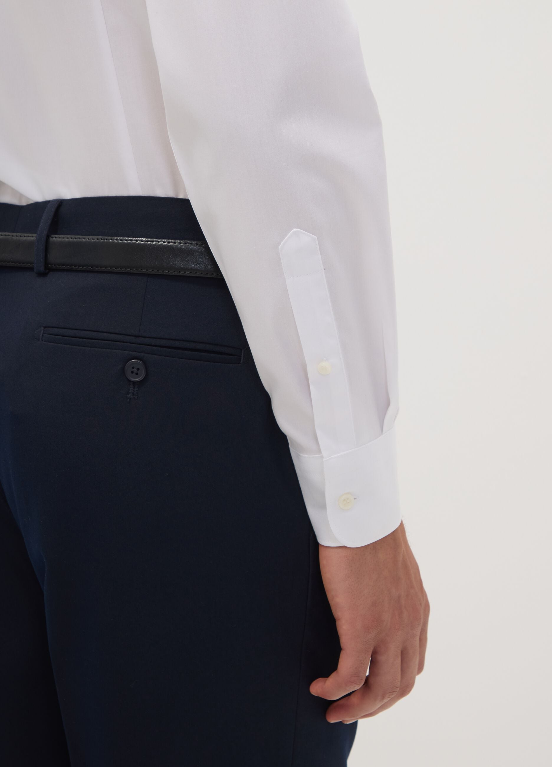 White slim-fit pure cotton shirt with French collar, non-iron