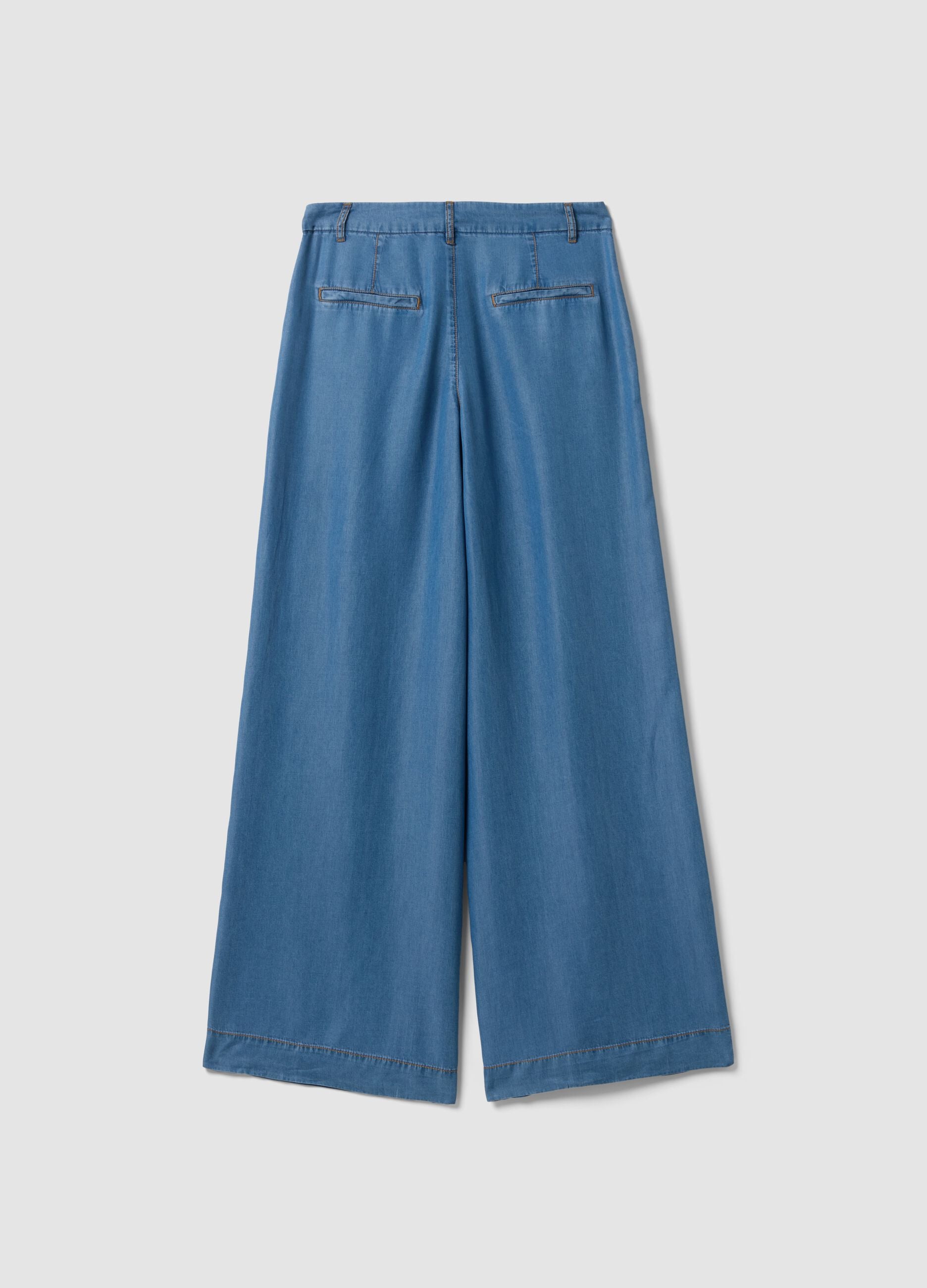 Light blue wide-leg denim trousers in pure lyocell
