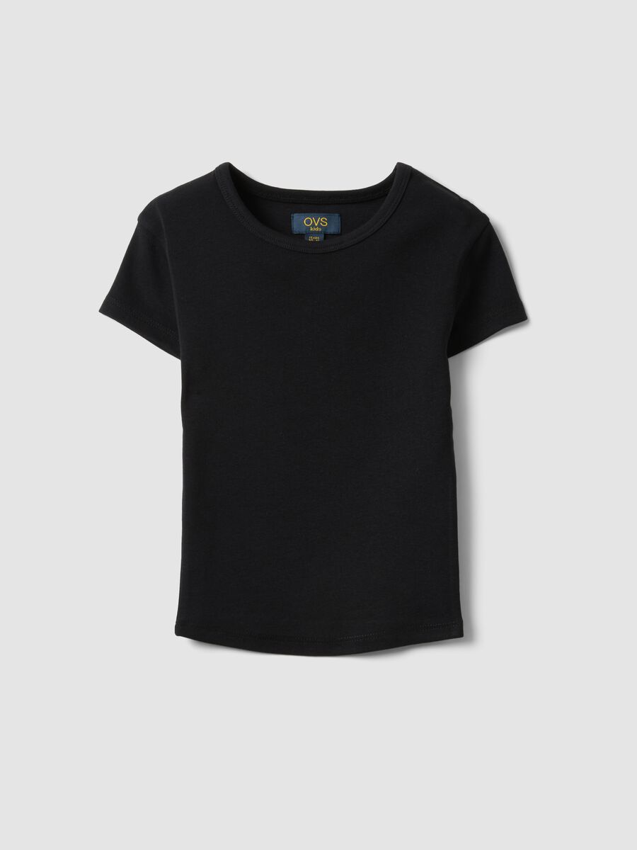T-shirt fitted in cotone elasticizzato nera da ragazza_3